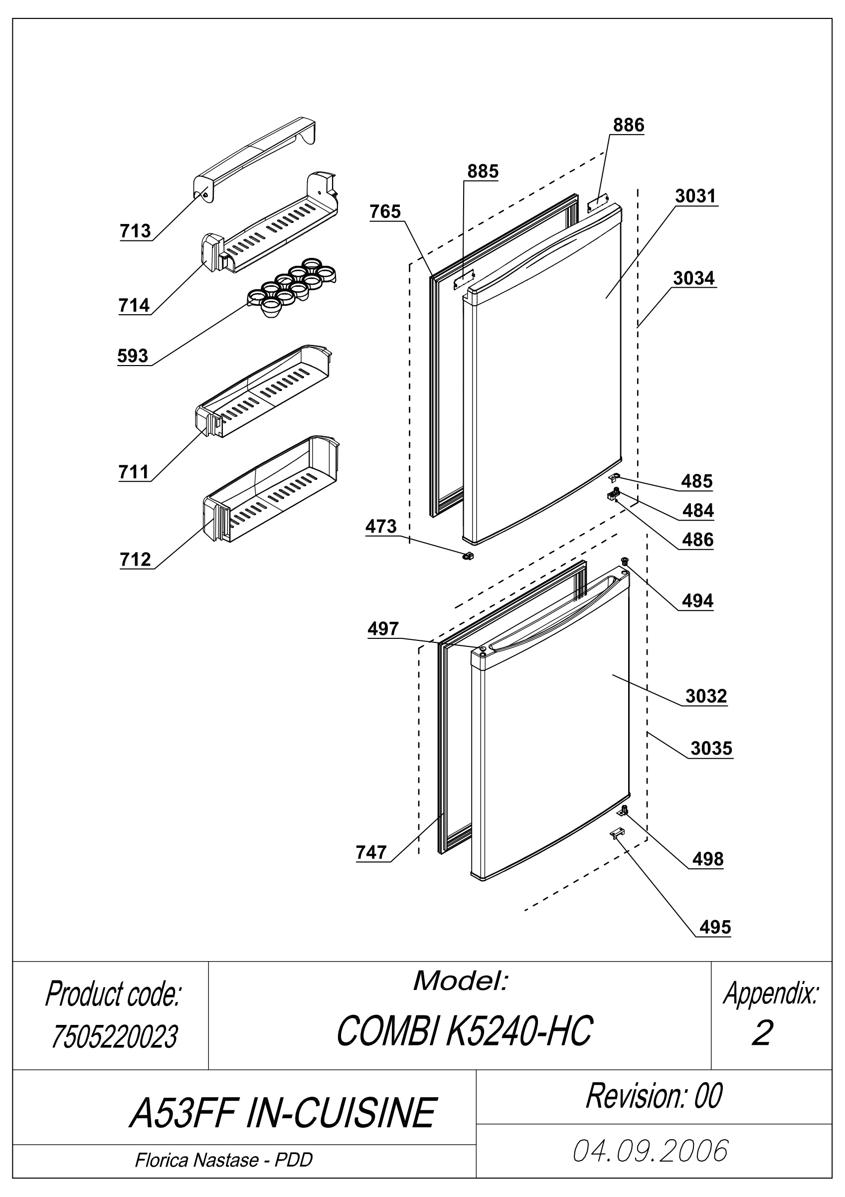 EXPLODED VIEW DOORS A53FF IN-CUISINE