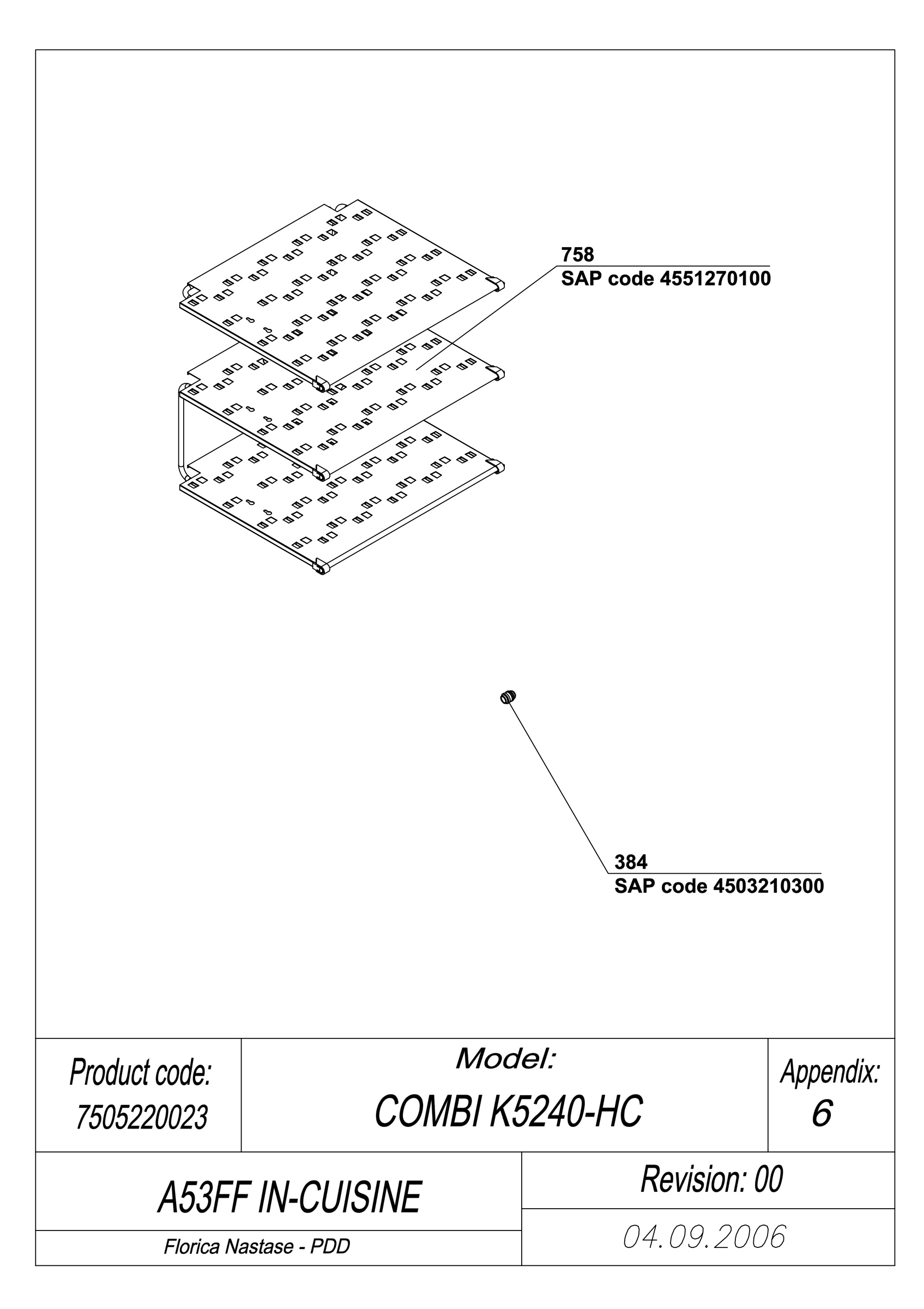 EXPLODED VIEW EVAPORATOR A53FF IN-CUISINE