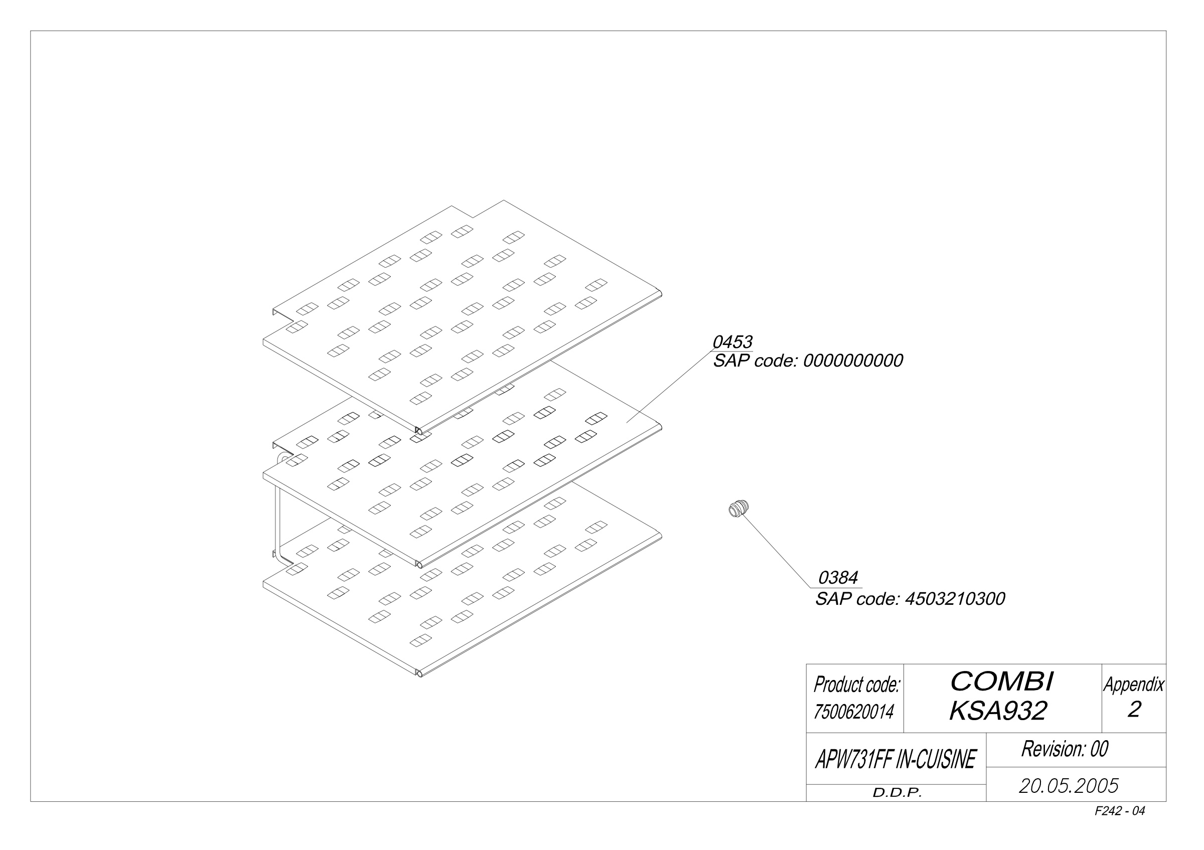 EXPLODED VIEW EVAPORATOR APW731FF IN-CUISINE