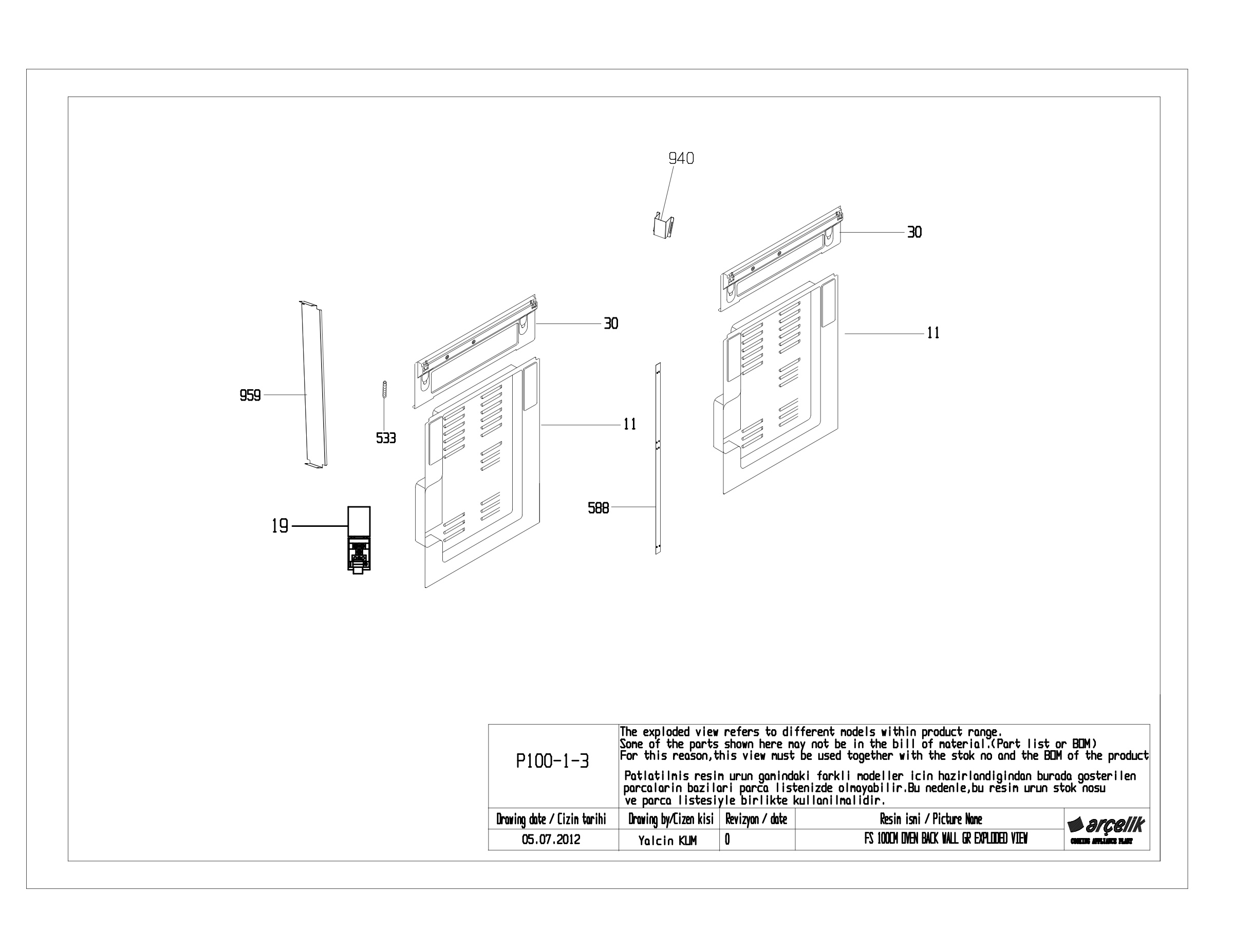 FS 100CM OVEN BACK WALL GR EXPLODED VIEW