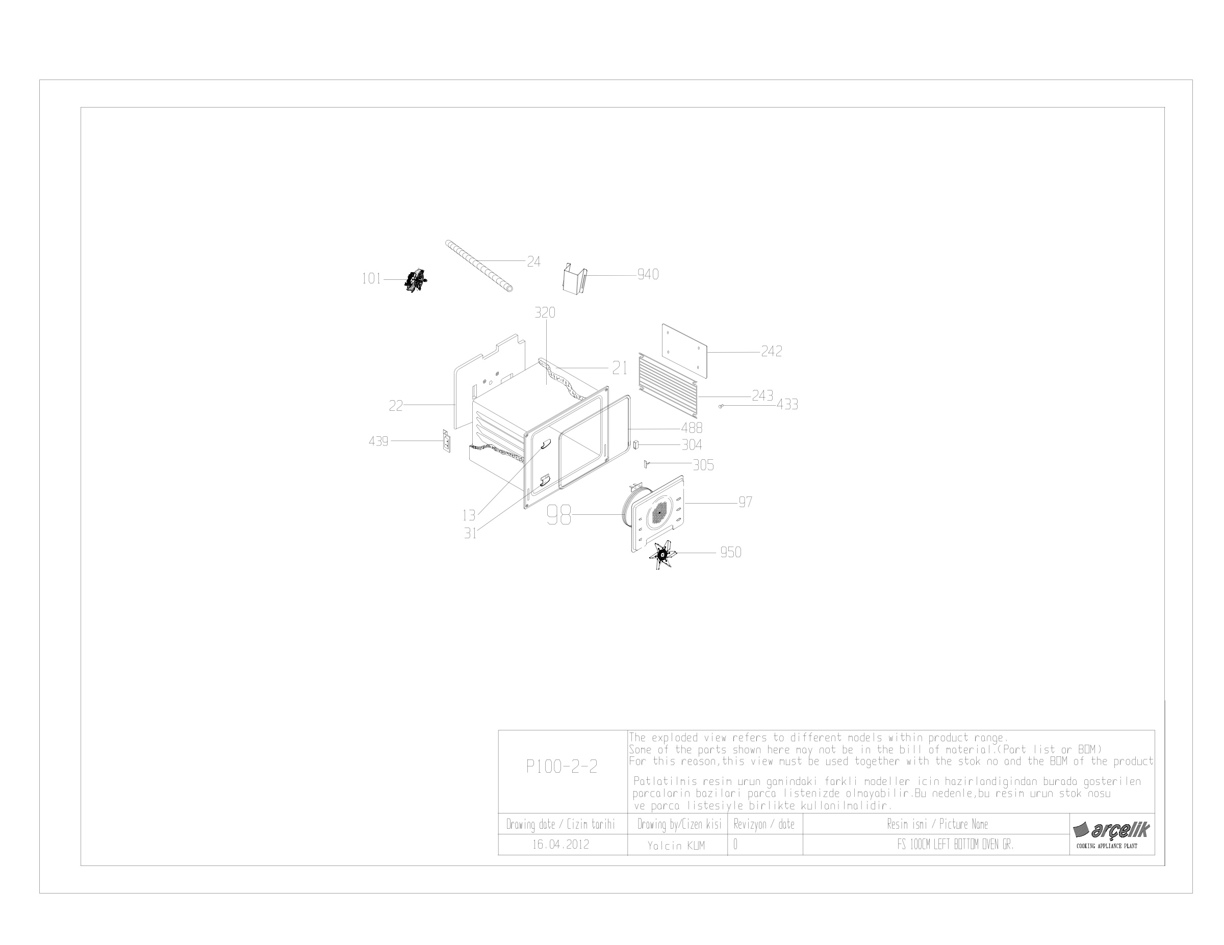 FS 100CM LEFT BOTTOM OVEN GR EXPLODED VIEW