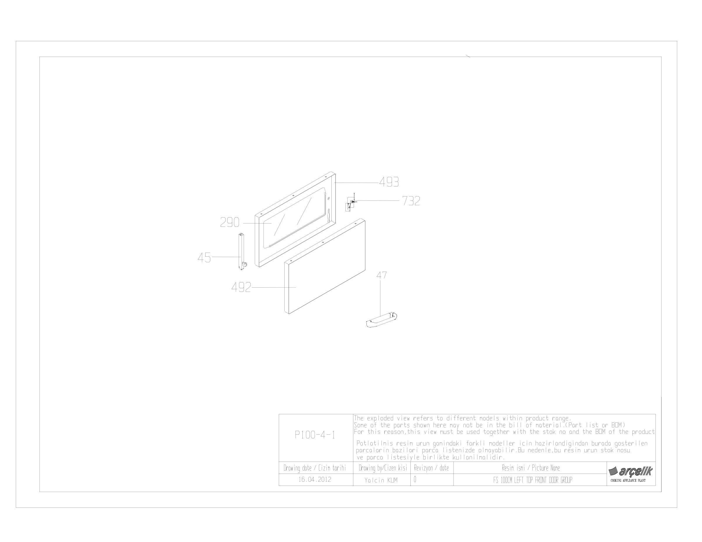FS 100CM LEFT TOP FRONT DOOR GR EXPLODED VIEW