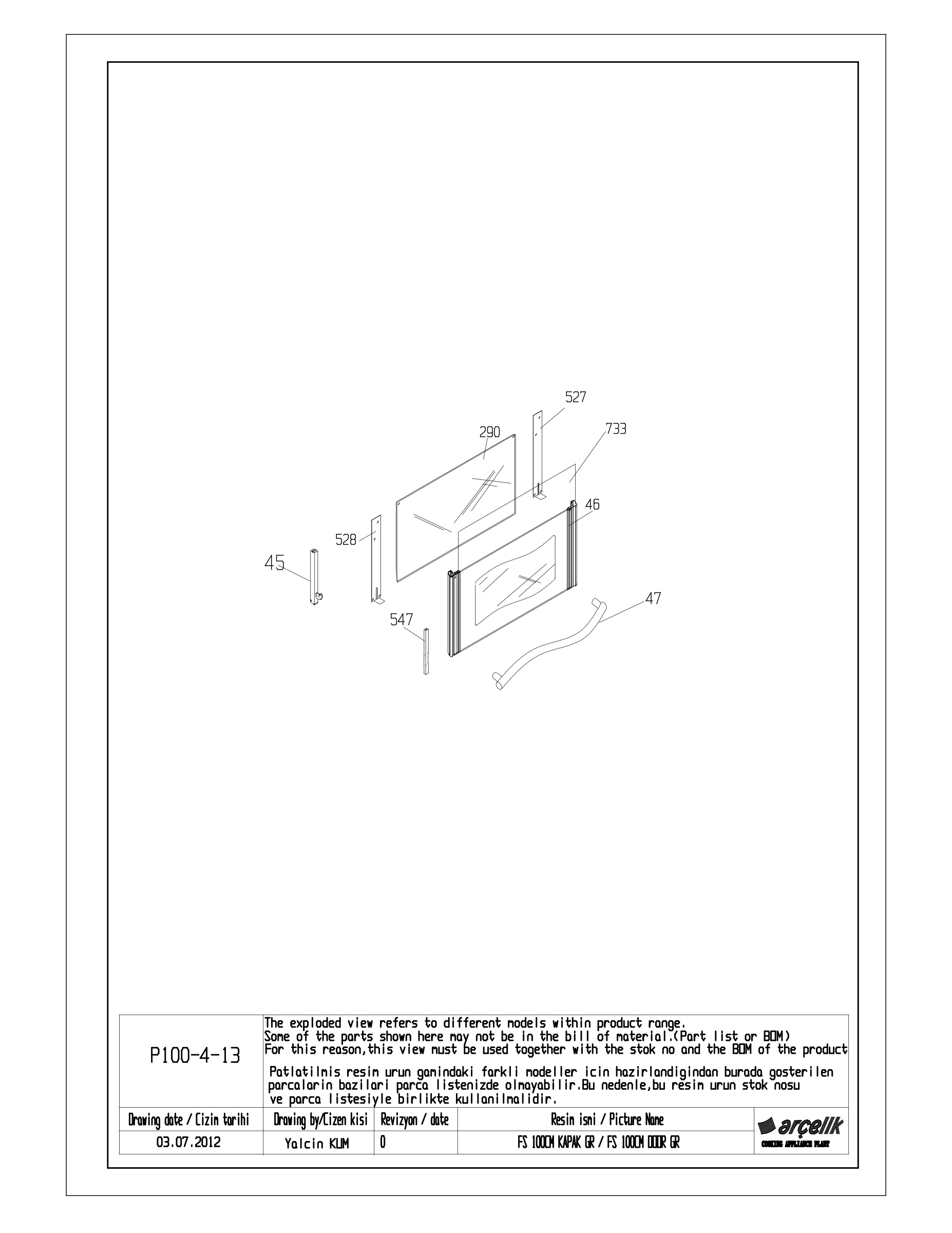 FS 100CM RIGHT BOTTOM DOOR GR EXPLODED VIEW