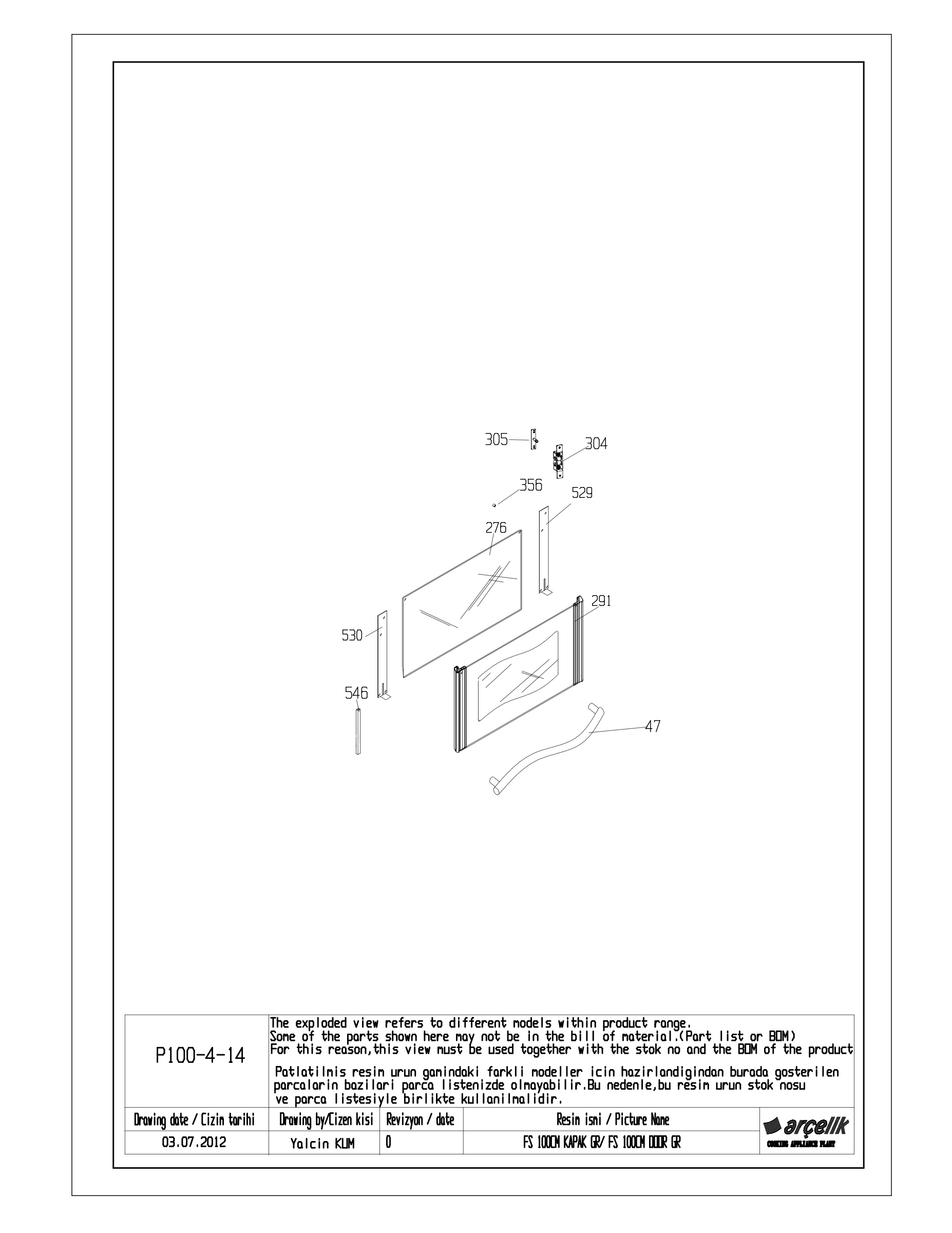 FS 100CM LEFT BOTTOM DOOR GR EXPLODED VIEW