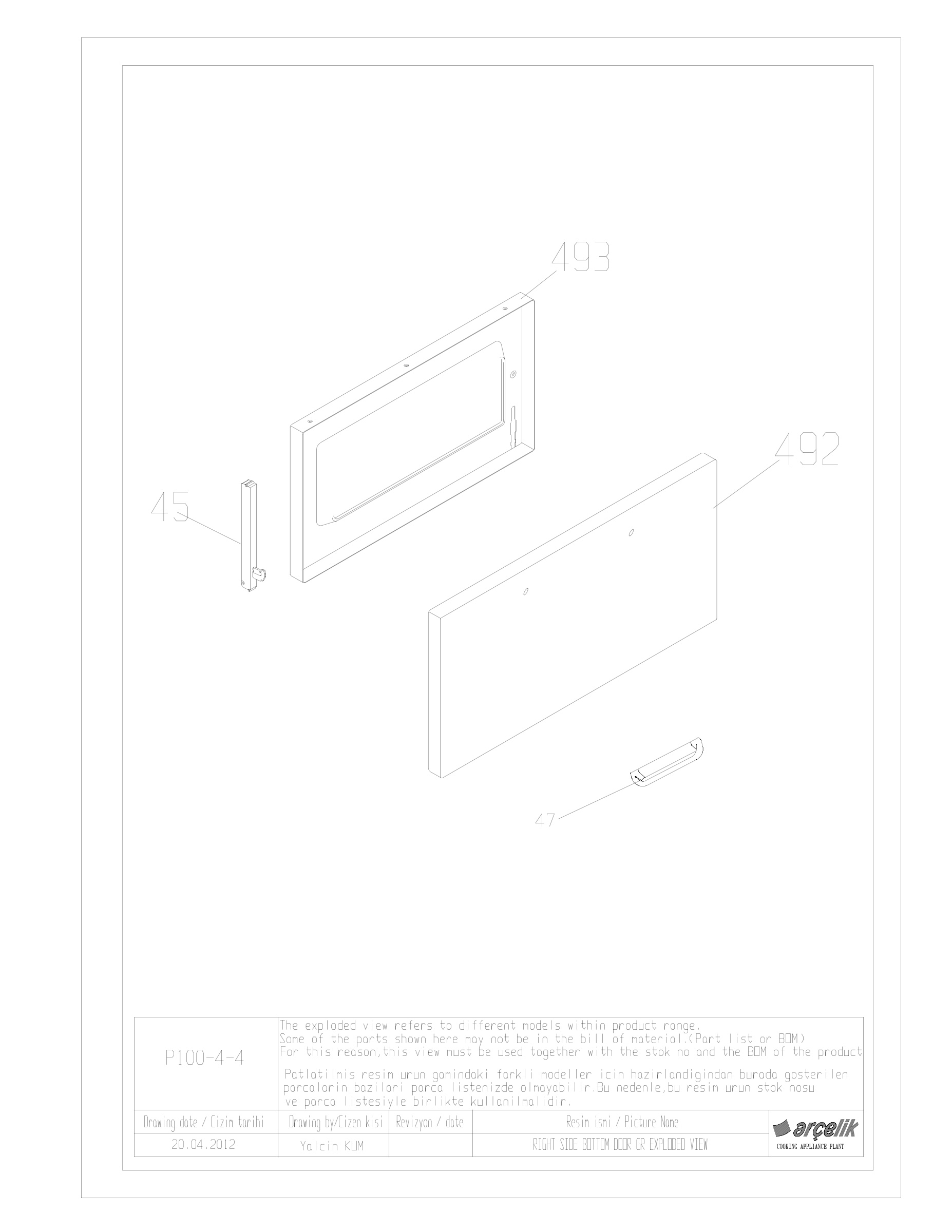 FS 100CM RIGHT SIDE BOTTOM DOOR GR EXPLODED VIEW