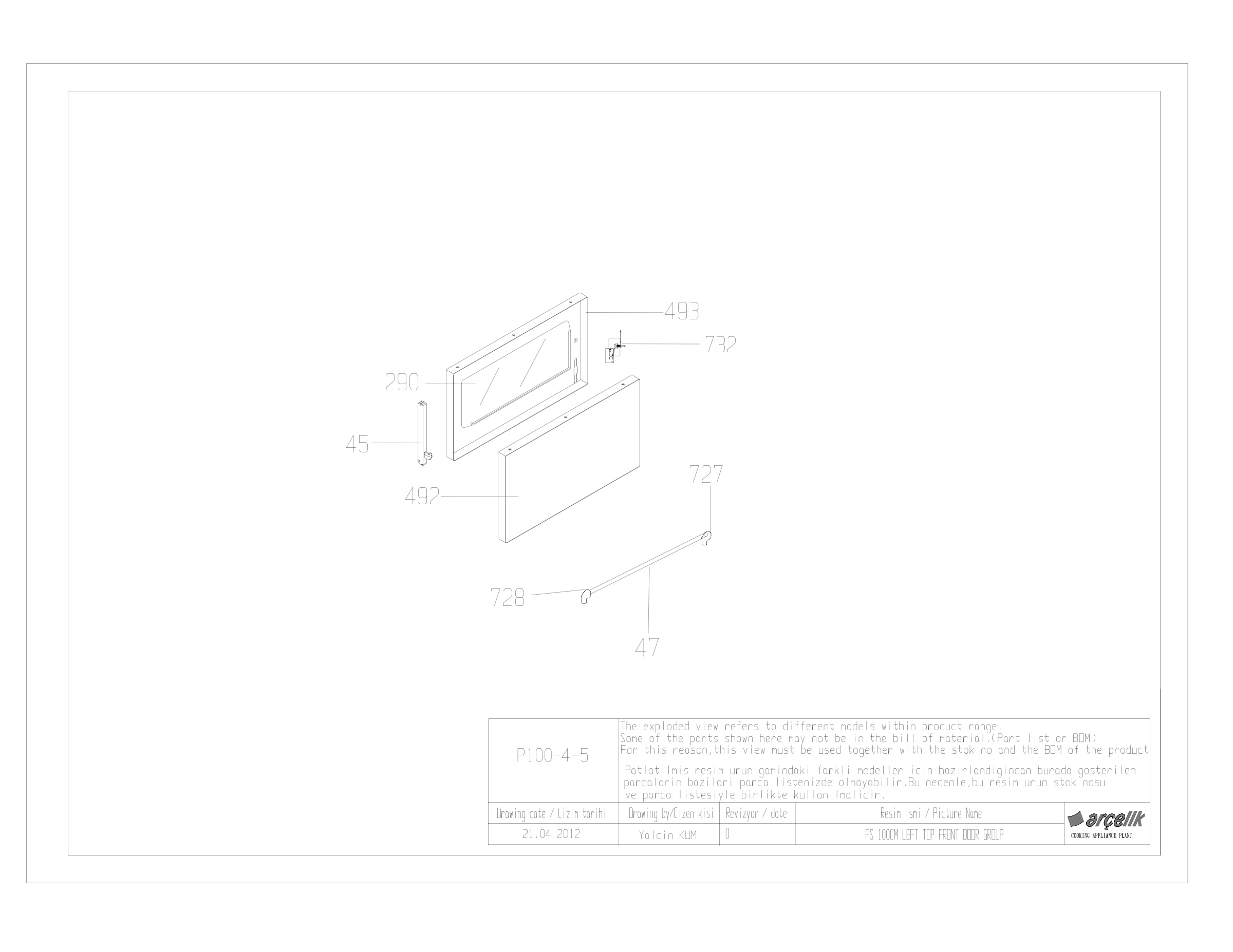 100CM LEFT TOP FRONT DOOR GR EXPLODED VIEW