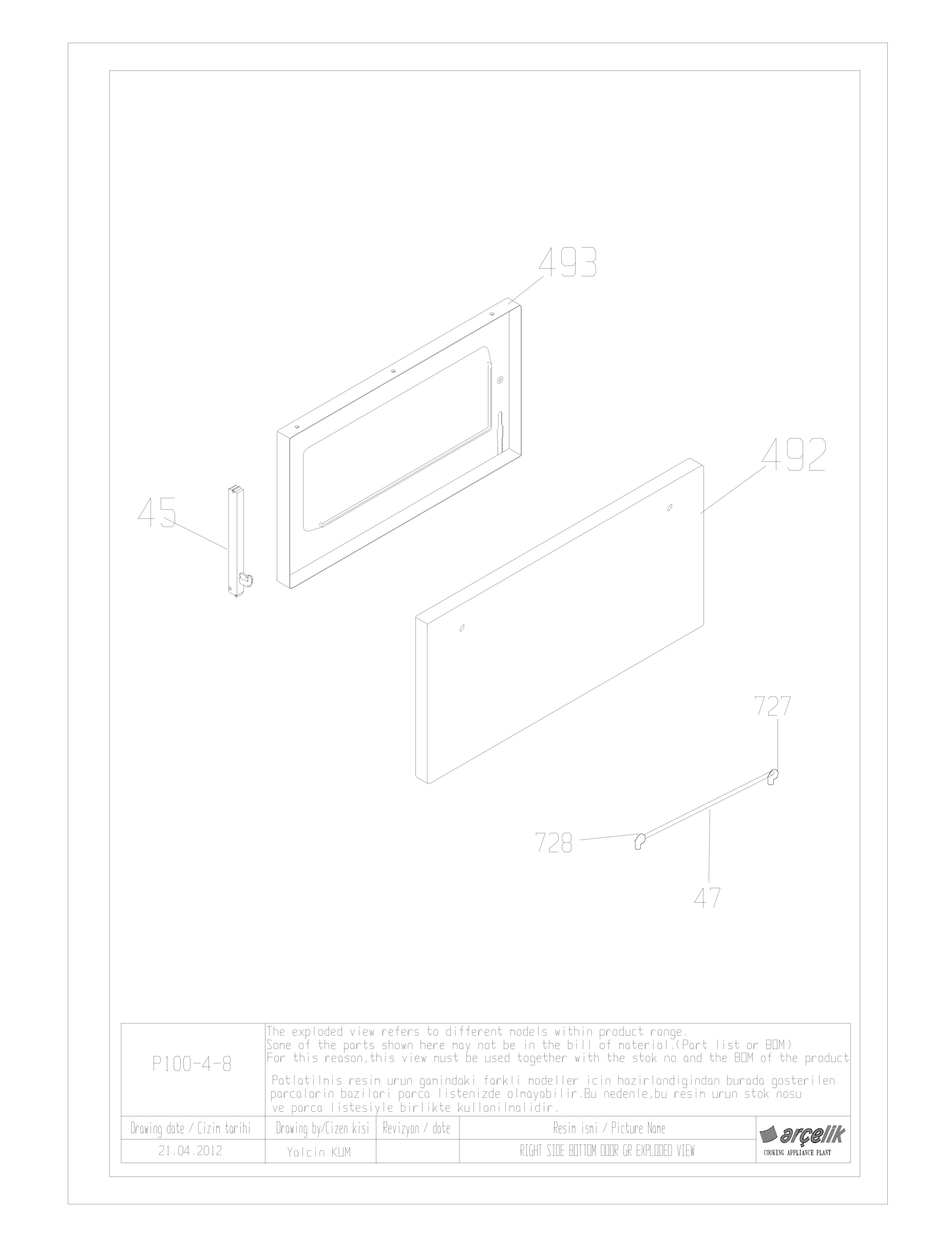 100CM RIGHT SIDE BOTTOM DOOR GR EXPLODED VIEW