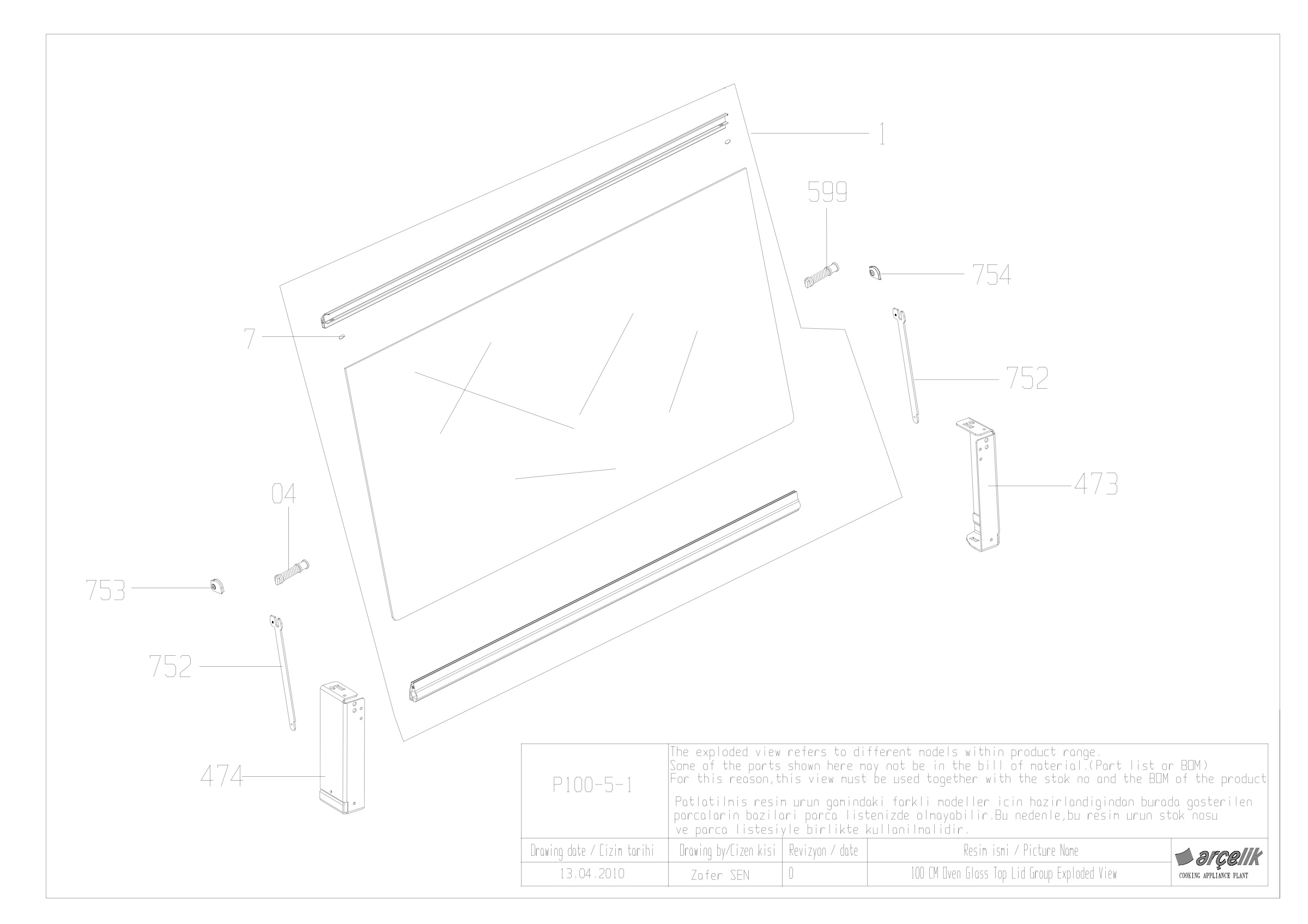 FS 100 CM OVEN GLASS TOP LID GR EXPLODED VIEW