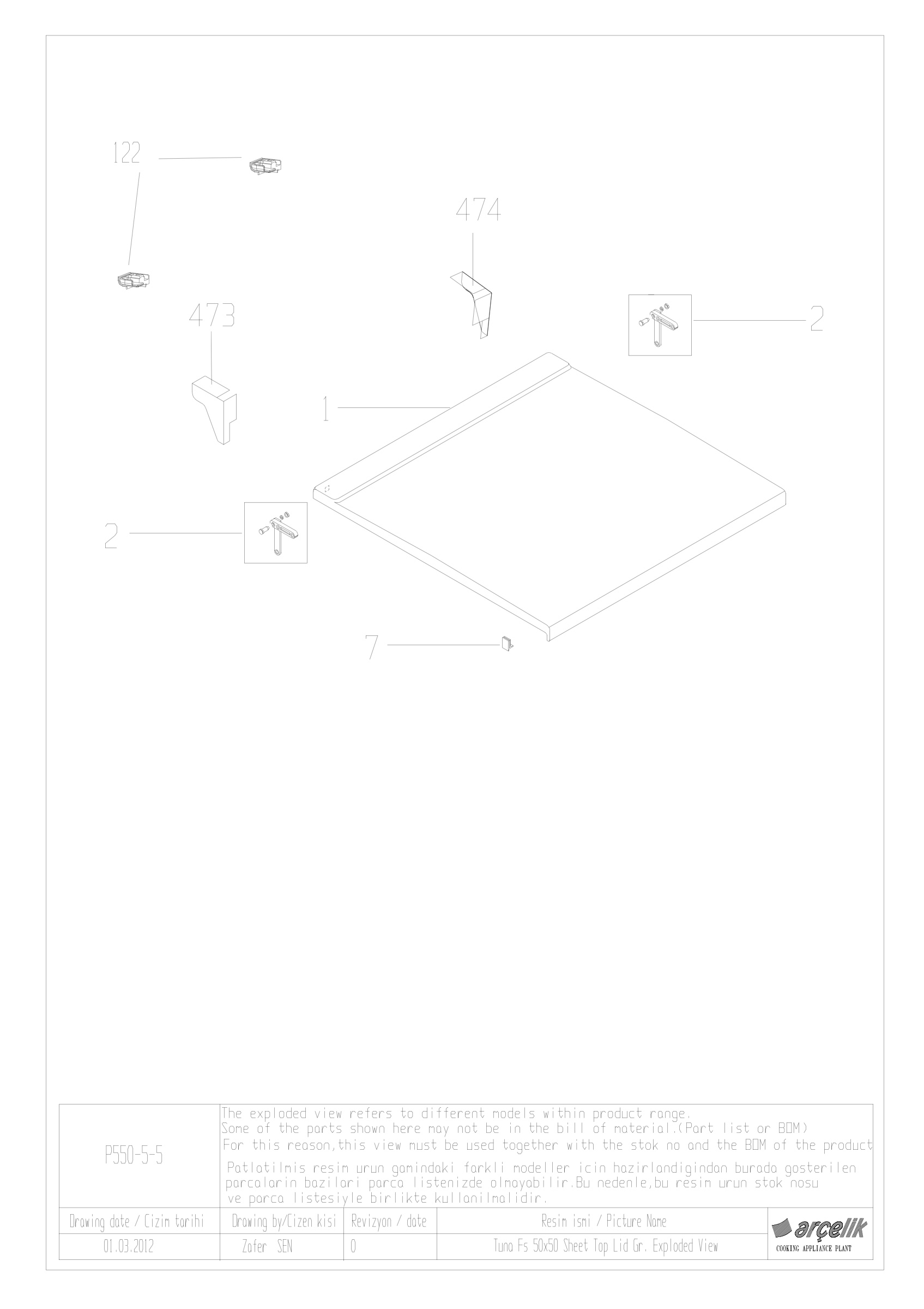 TUNA FS 50X50 SHEET TOP LID GR EXPLODED VIEW