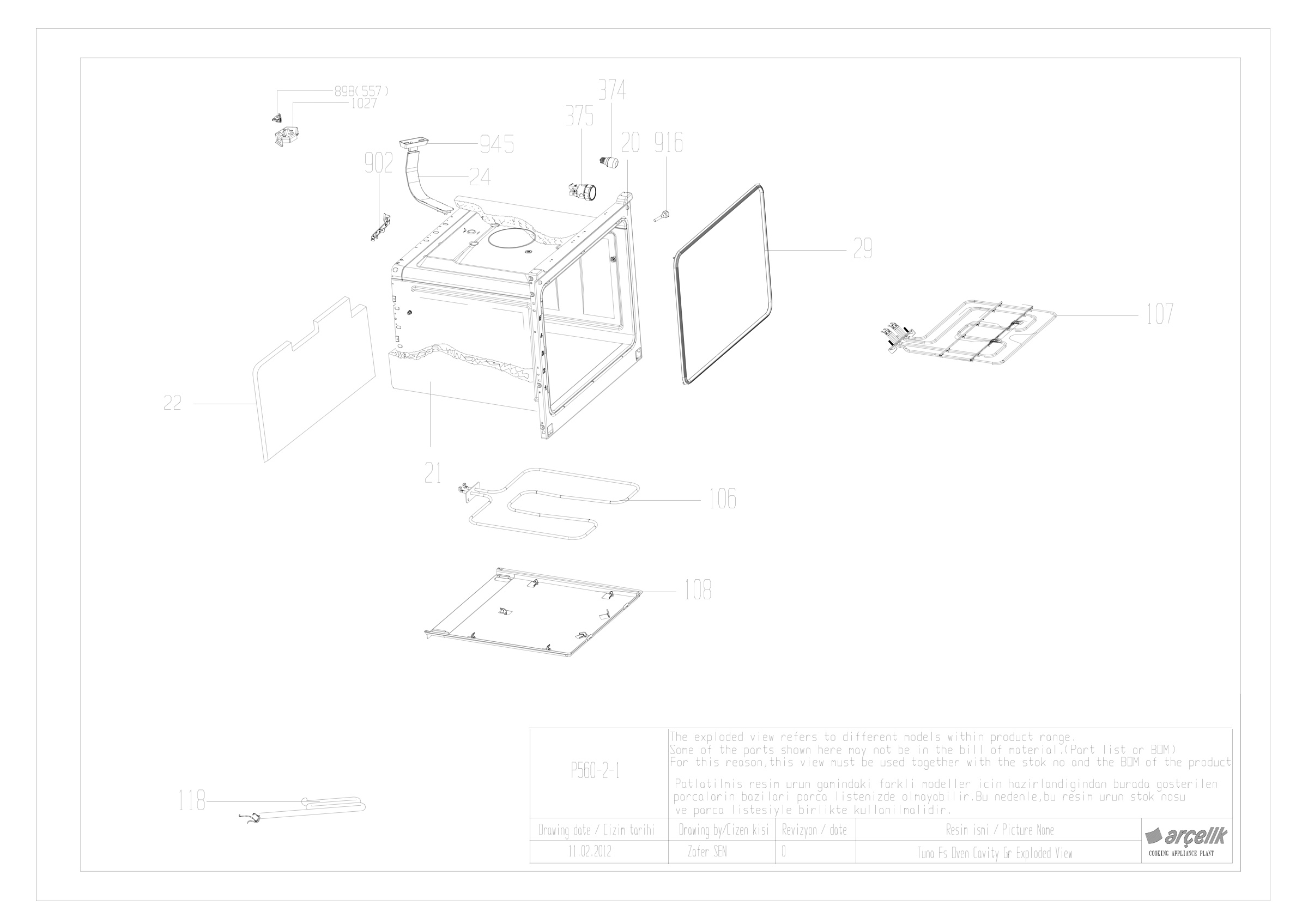 TUNA FS OVEN CAVITY GR EXPLODED VIEW