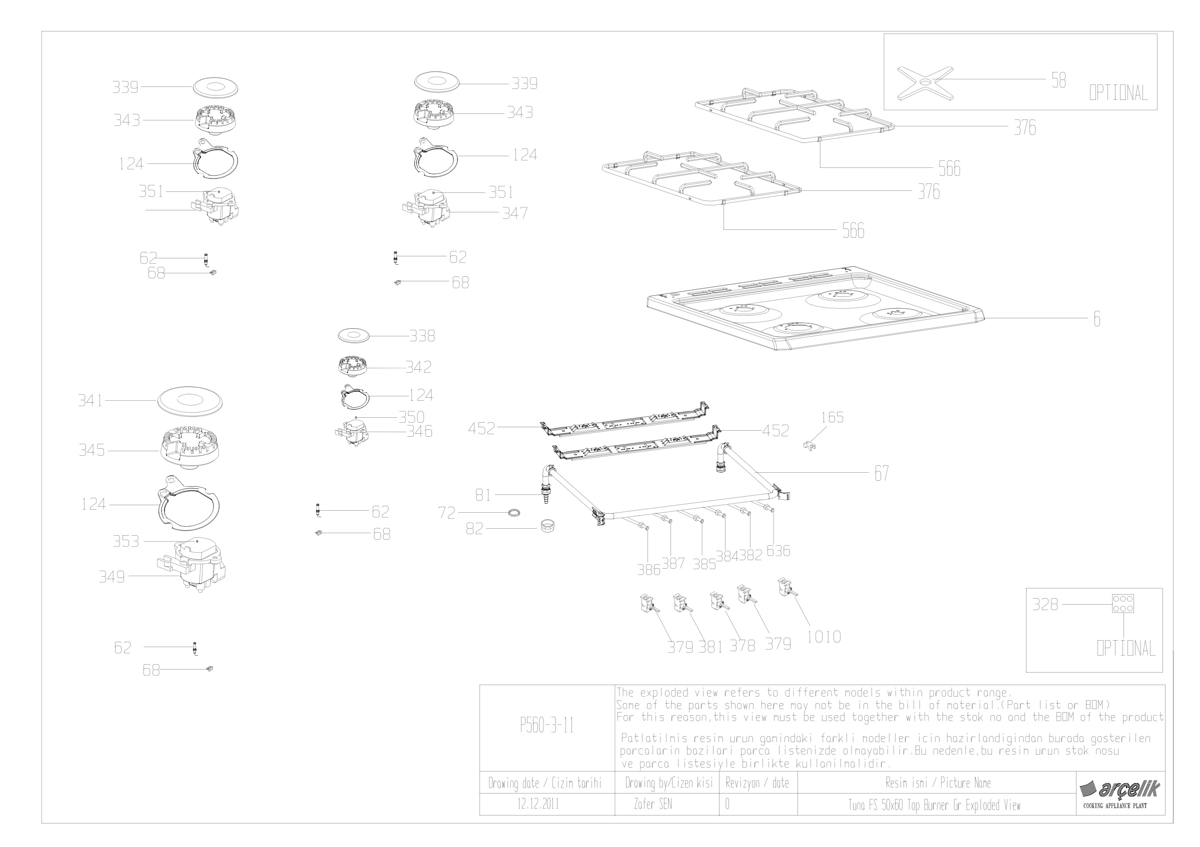 TUNA FS 50X60 TOP BURNER GR EXPLODED VIEW