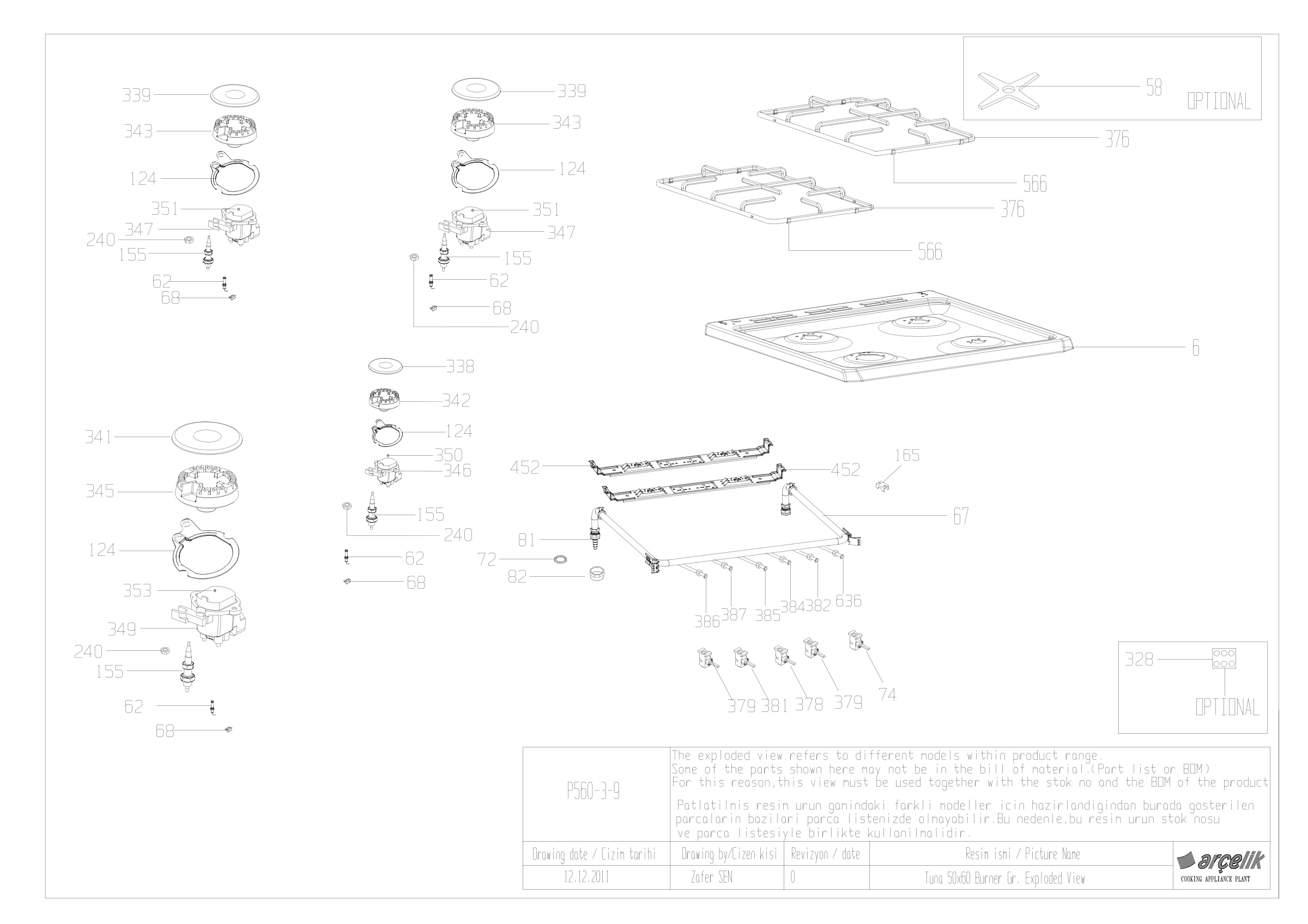 TUNA FS 50X60 TOP BURNER GR EXPLODED VIEW