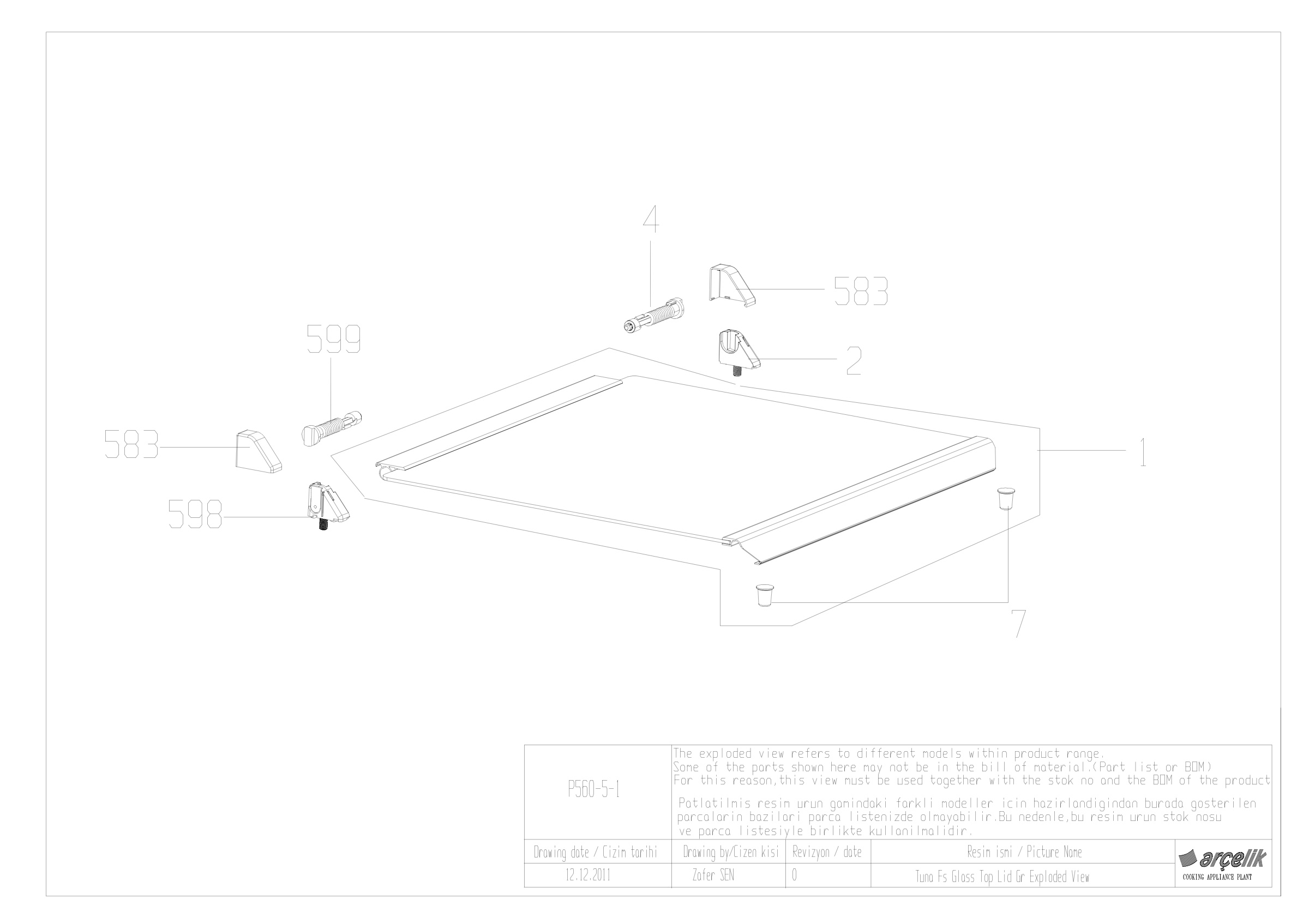 TUNA FS GLASS TOP LID GR EXPLODED VIEW