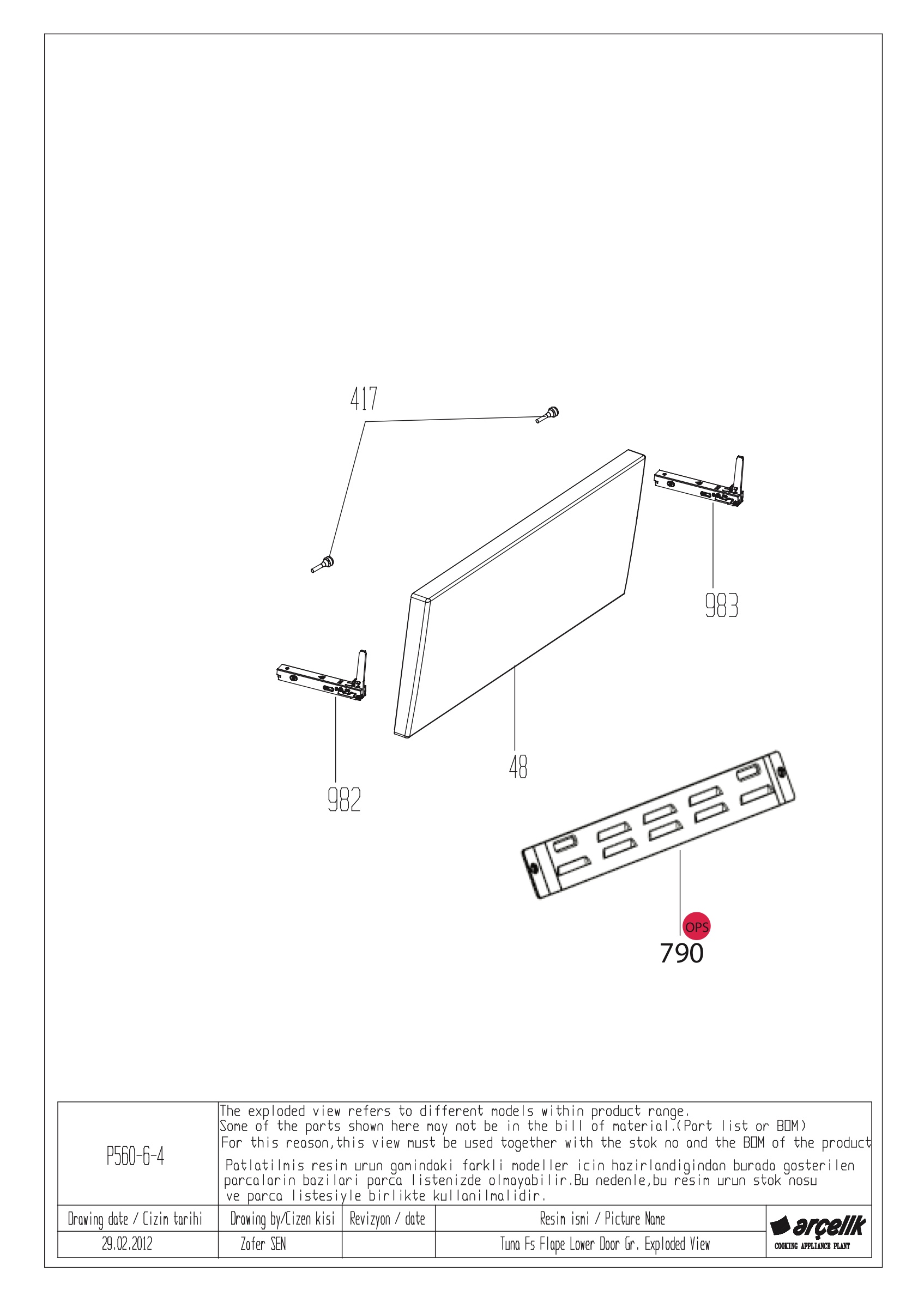 TUNA FS FLAPE LOWER DOOR GR EXPLODED VIEW