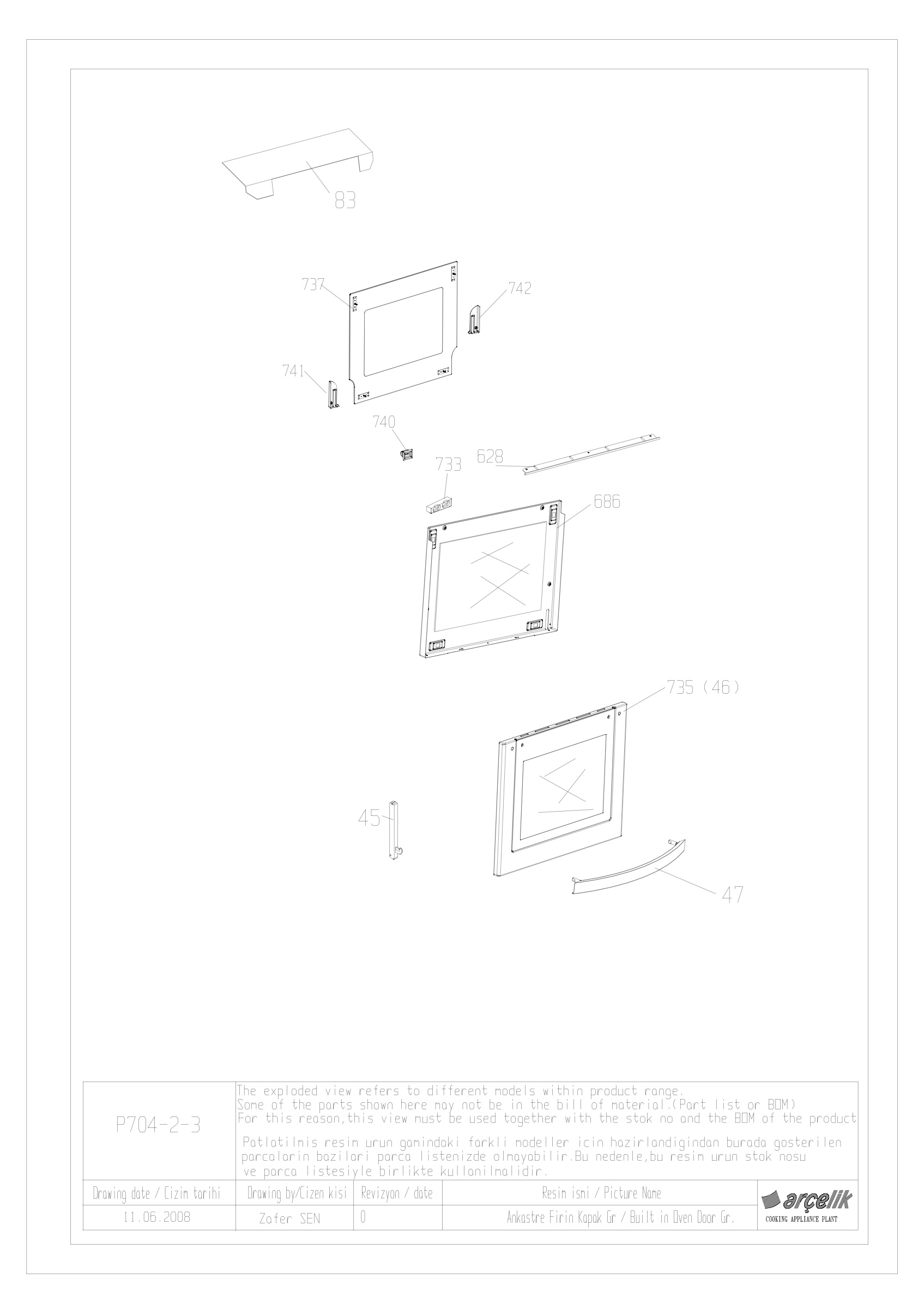 BUILT IN OVEN DOOR GR EXPLODED VIEW