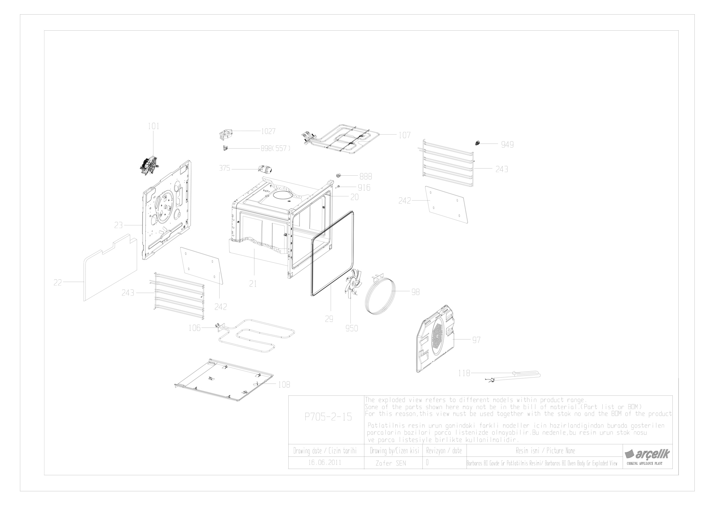 BARBARIOS BI OVEN CAVITY GR EXPLODED VIEW