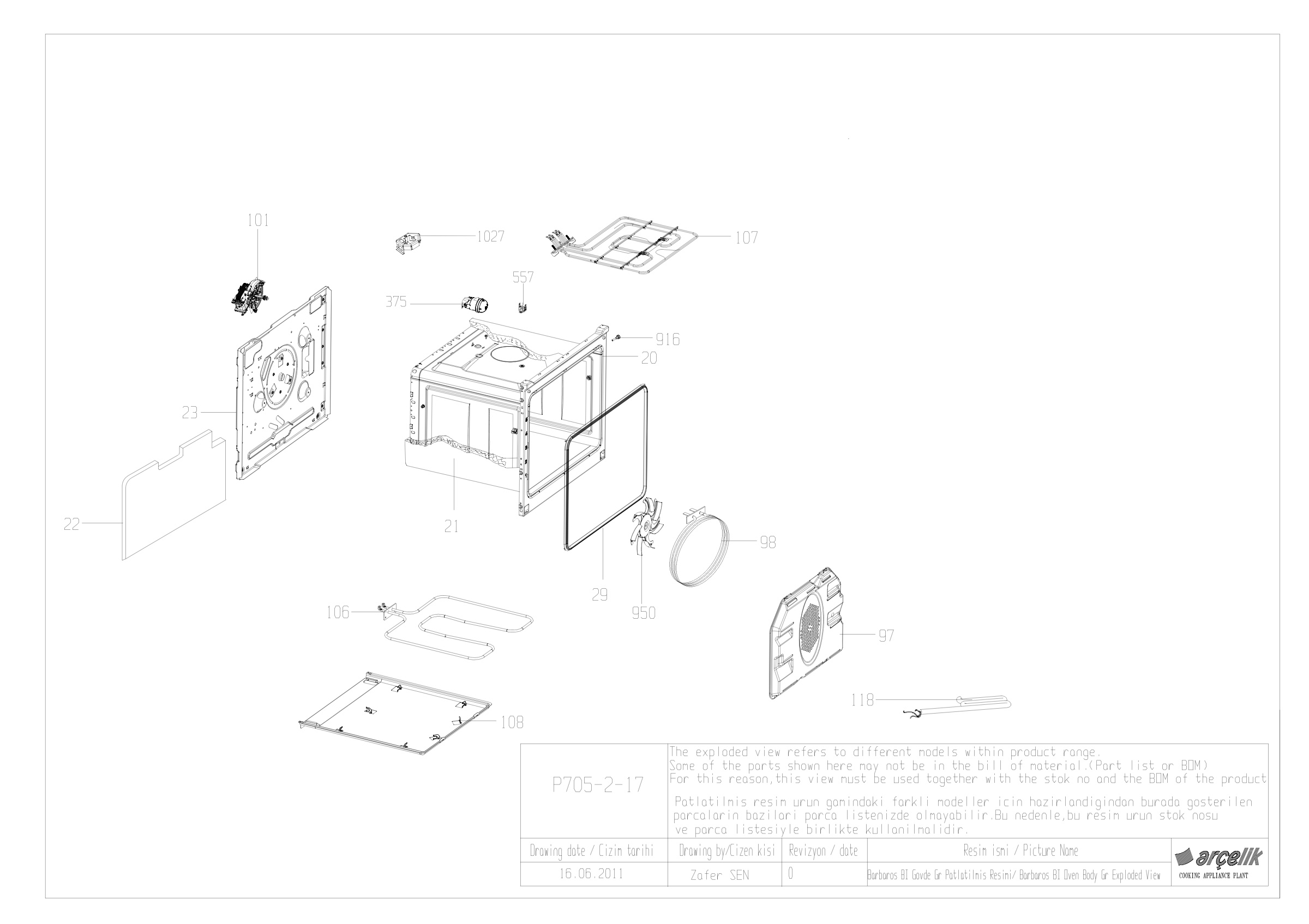 BARBAROS BI OVEN CAVITY GR EXPLODED VIEW