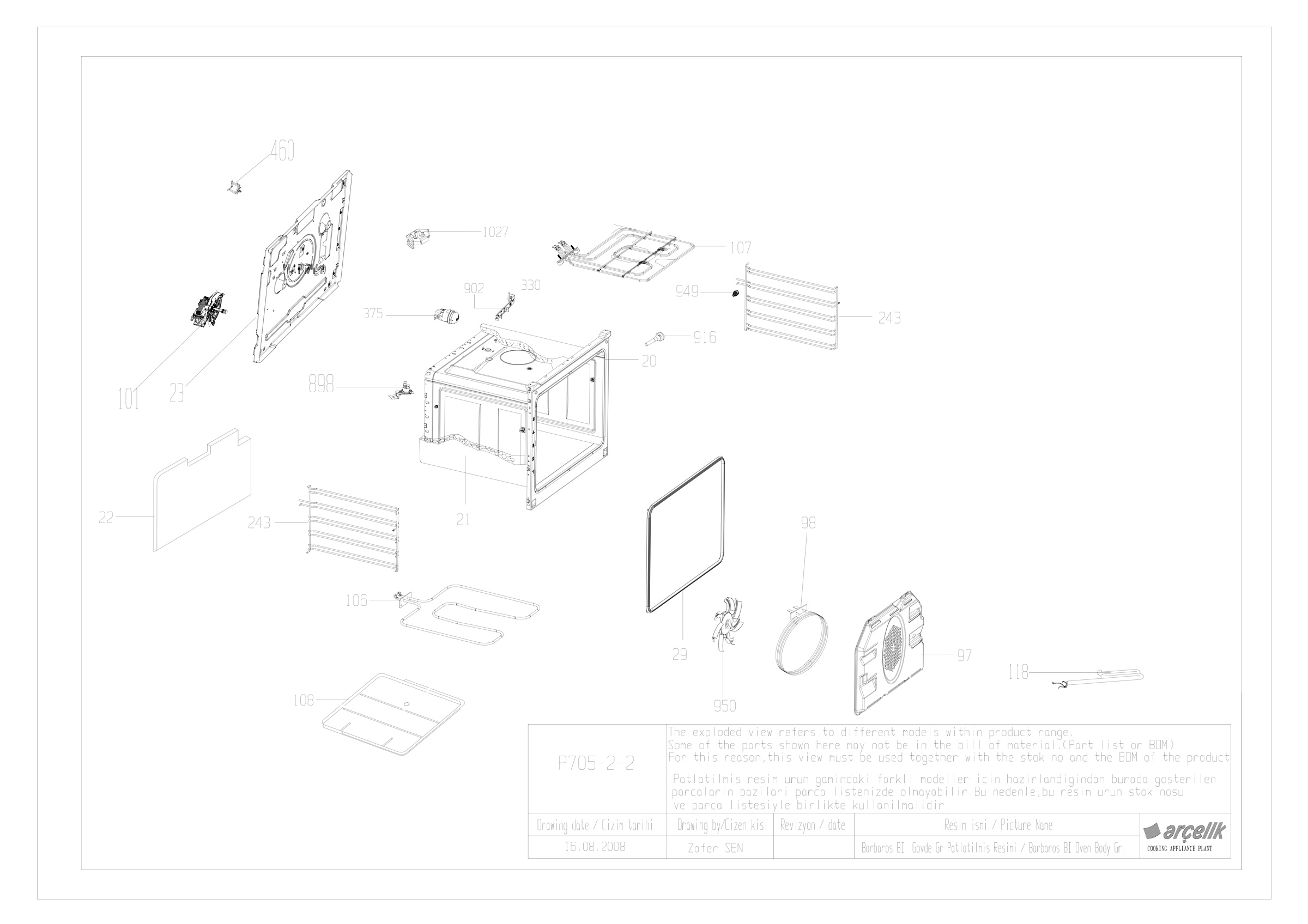 BARBAROS BI OVEN BODY GR EXPLODED VIEW
