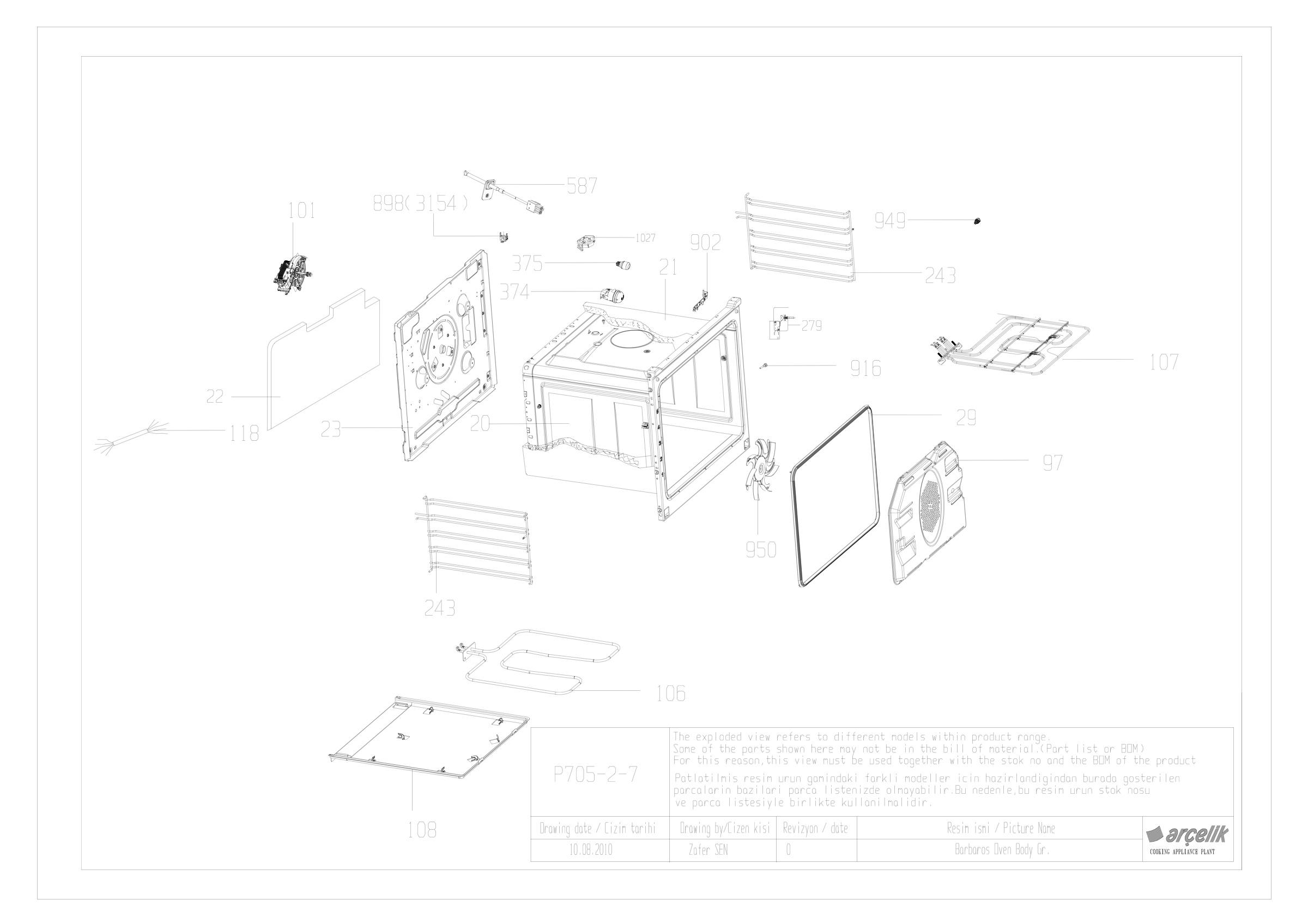 BARBAROS BI OVEN BODY GR EXPLODED VIEW