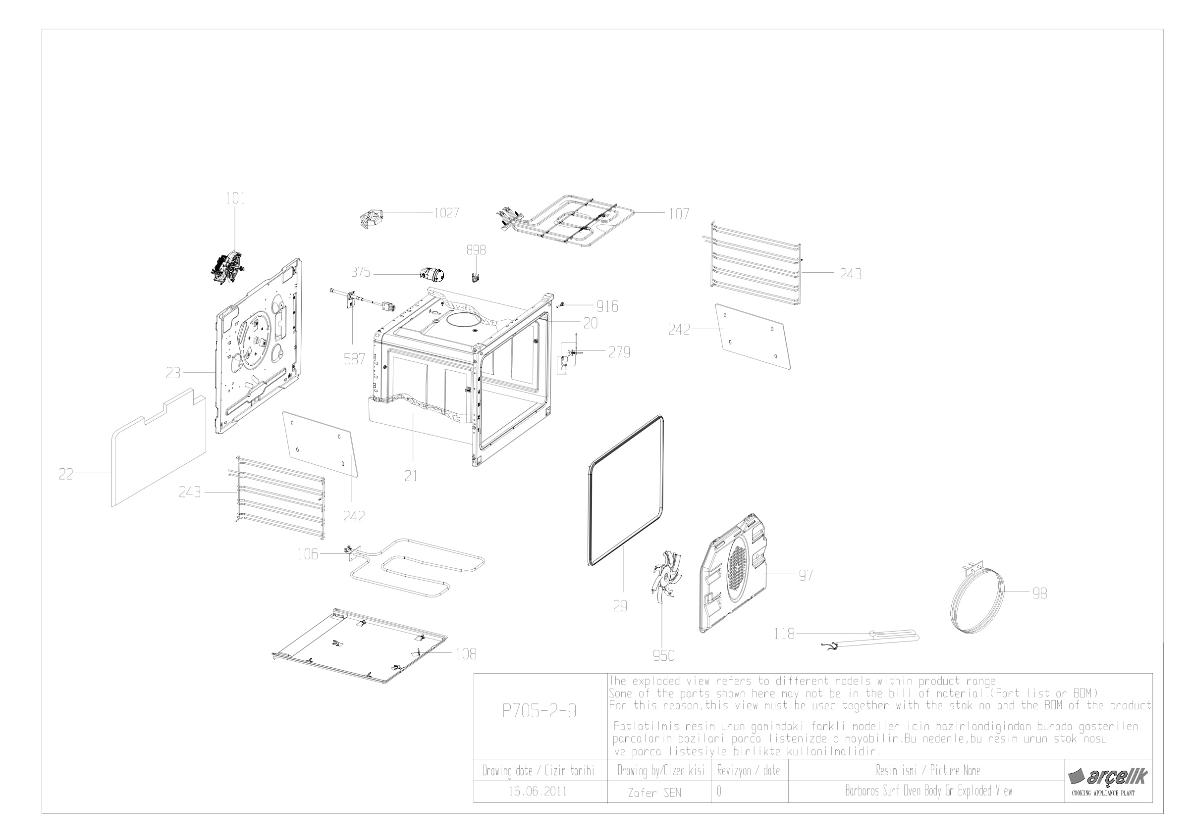 BARBAROS SURF OVEN BODY GR EXPLODED VIEW