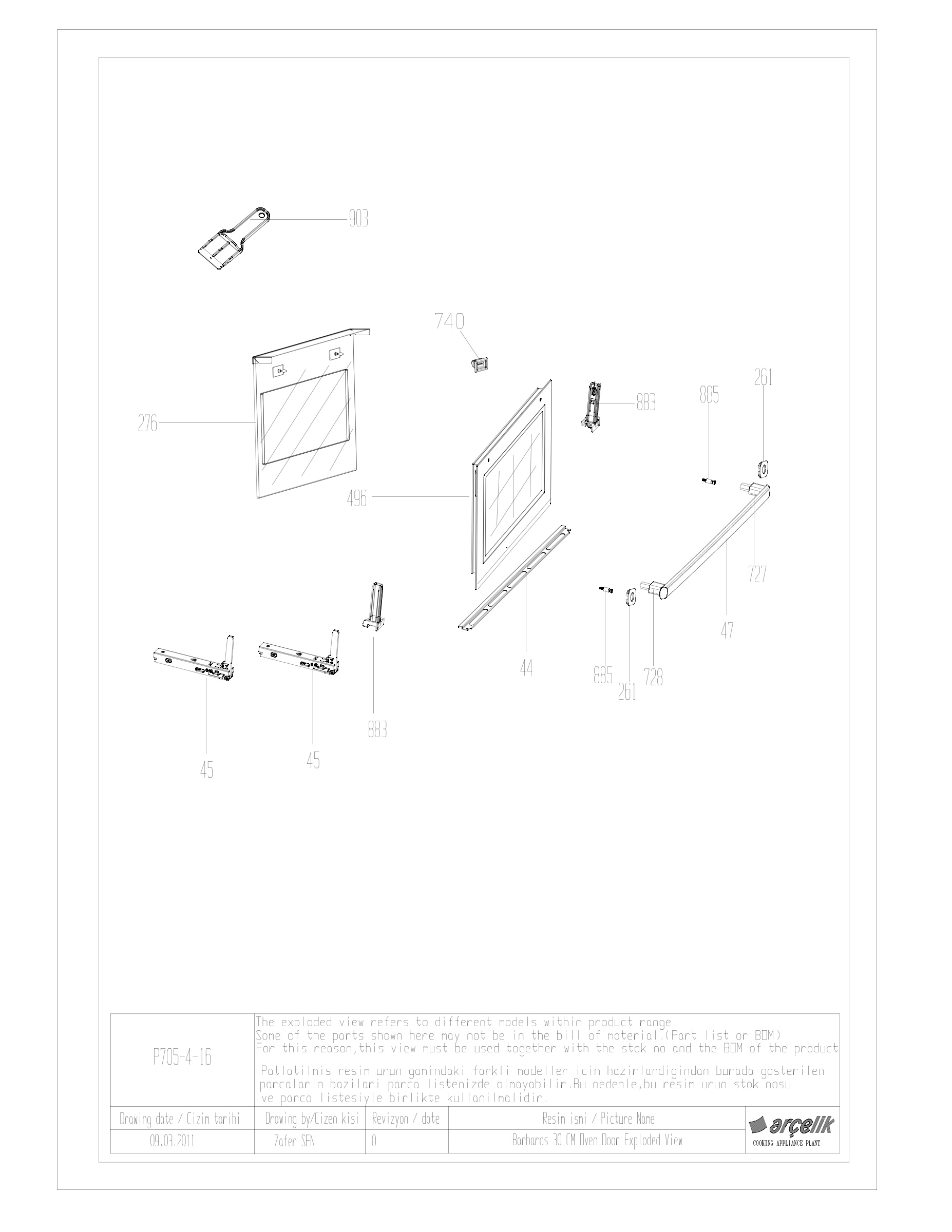 BARBAROS BI 30 CM OVEN DOOR GR EXPLODED VIEW