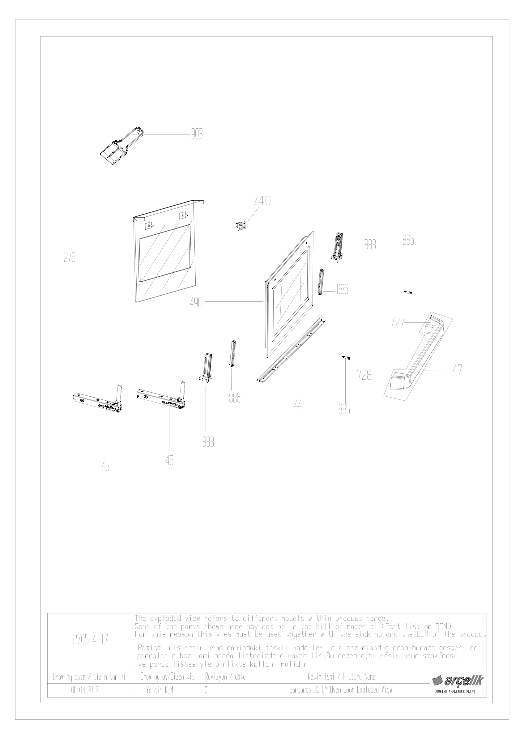 BARBAROS 30CM OVEN DOOR EXPLODED VIEW