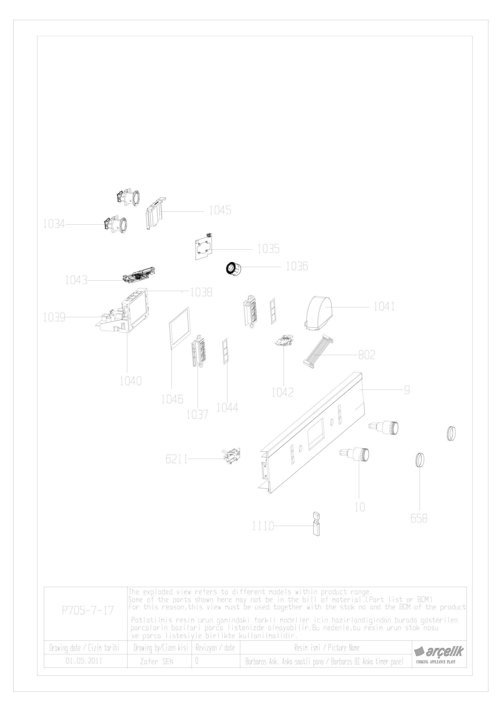 BARBAROS BI CONTROL PANEL GR WITH ANKA TIMER EXPLODED VIEW
