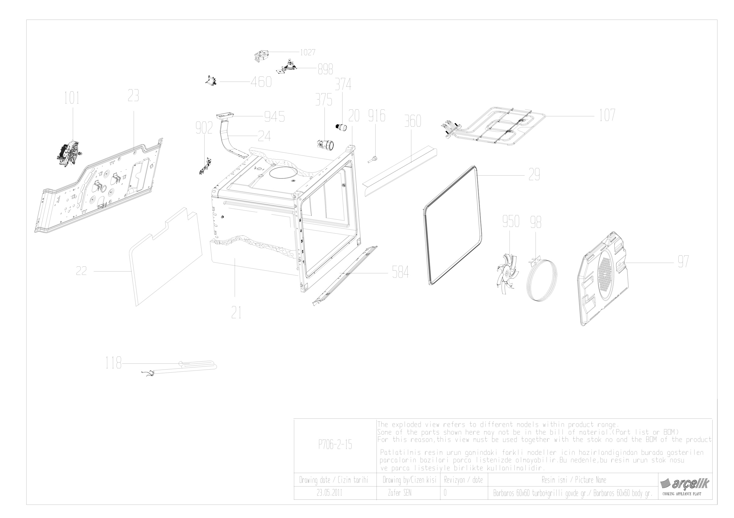 BARBAROS FS OVEN BODY GR EXPLODED VIEW
