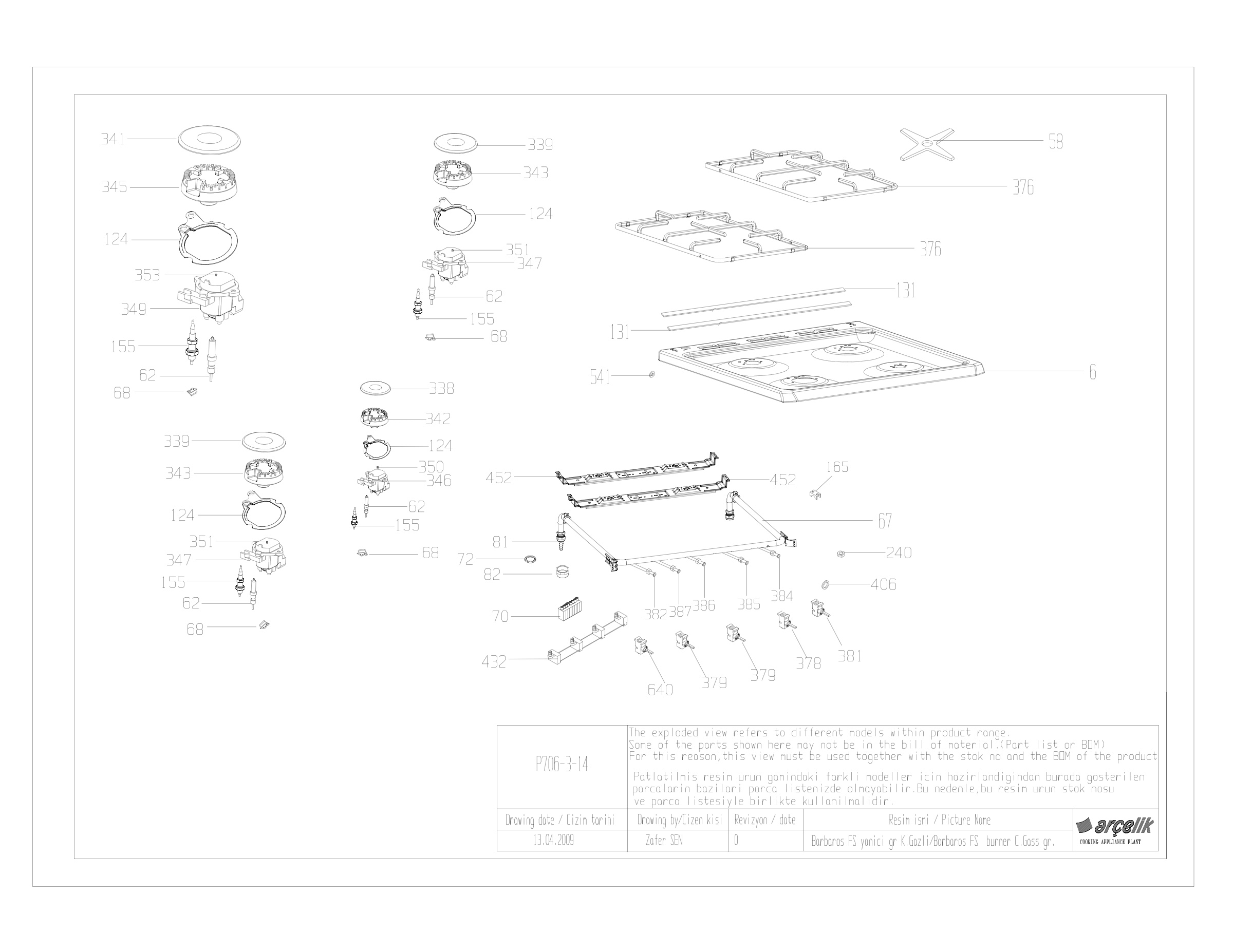 BARBAROS FS TOP BURNER GR EXPLODED VIEW(OVEN BURNER SINGLE WAY TAP)
