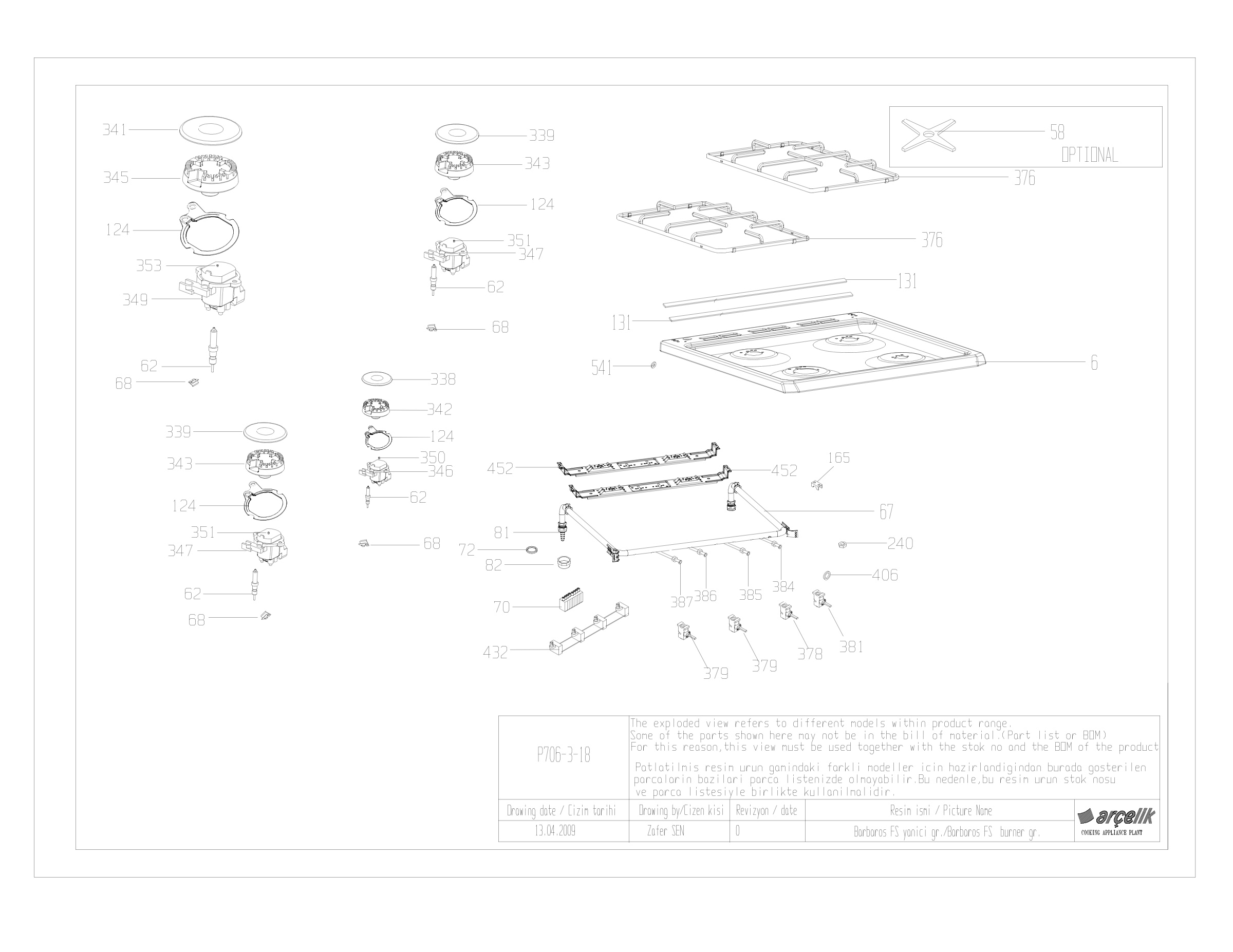 BARBAROS FS 4G TOP BURNER GR EXPLODED VIEW
