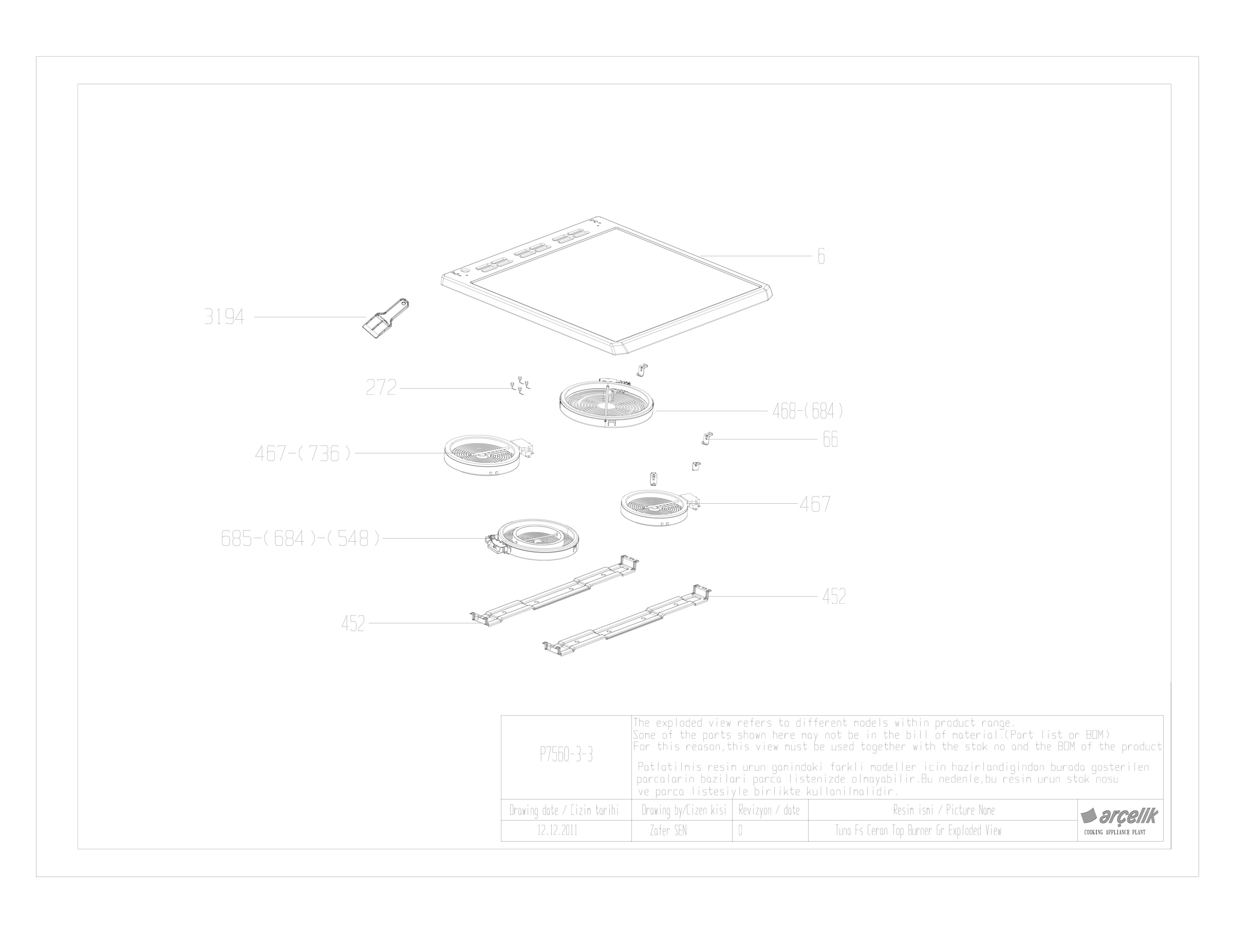BARBAROS FS CERAN TOP BURNER GR EXPLODED VIEW