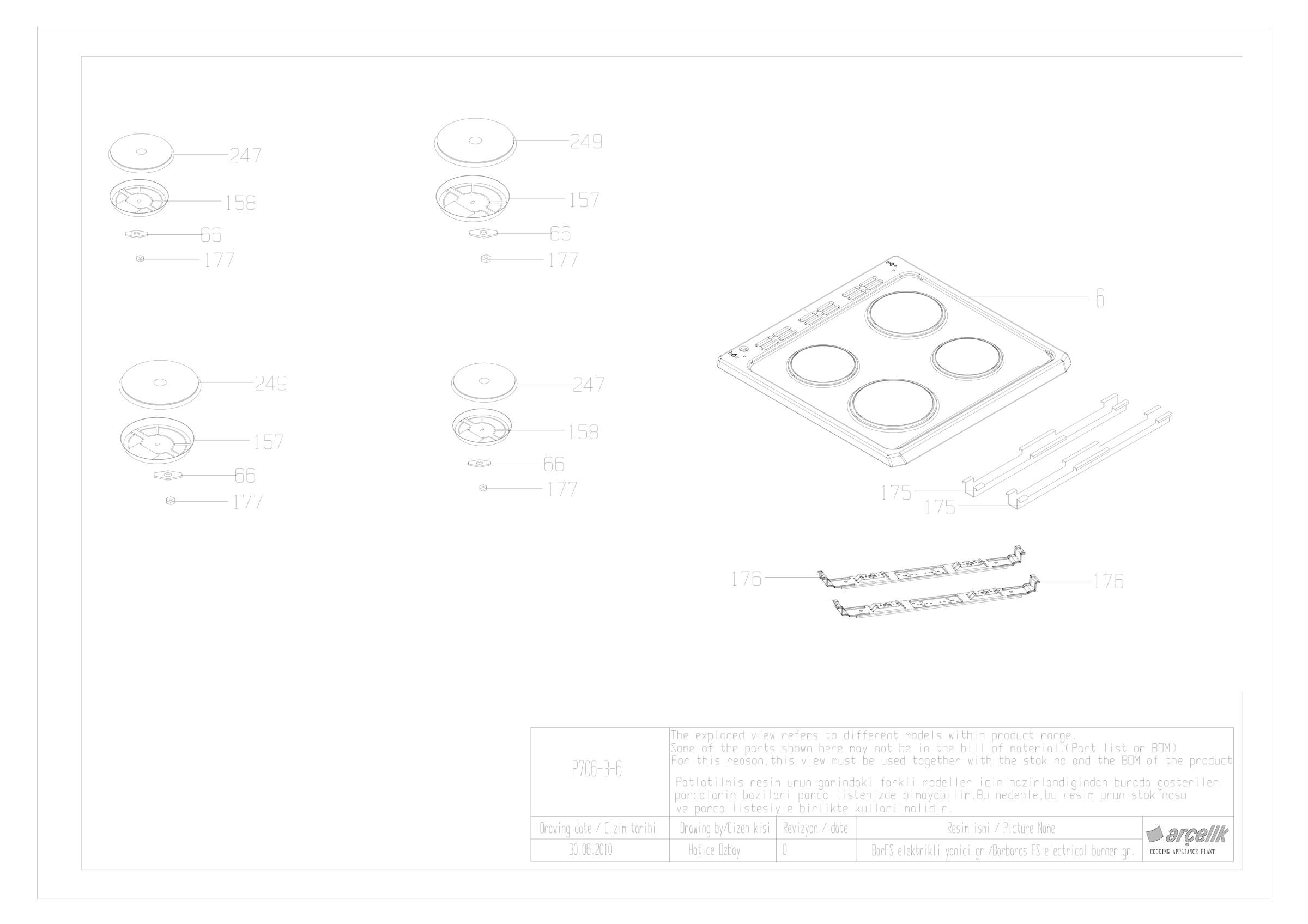 BARBAROS FS 4 HOT PLATE TOP BURNER GR EXPLODED VIEW
