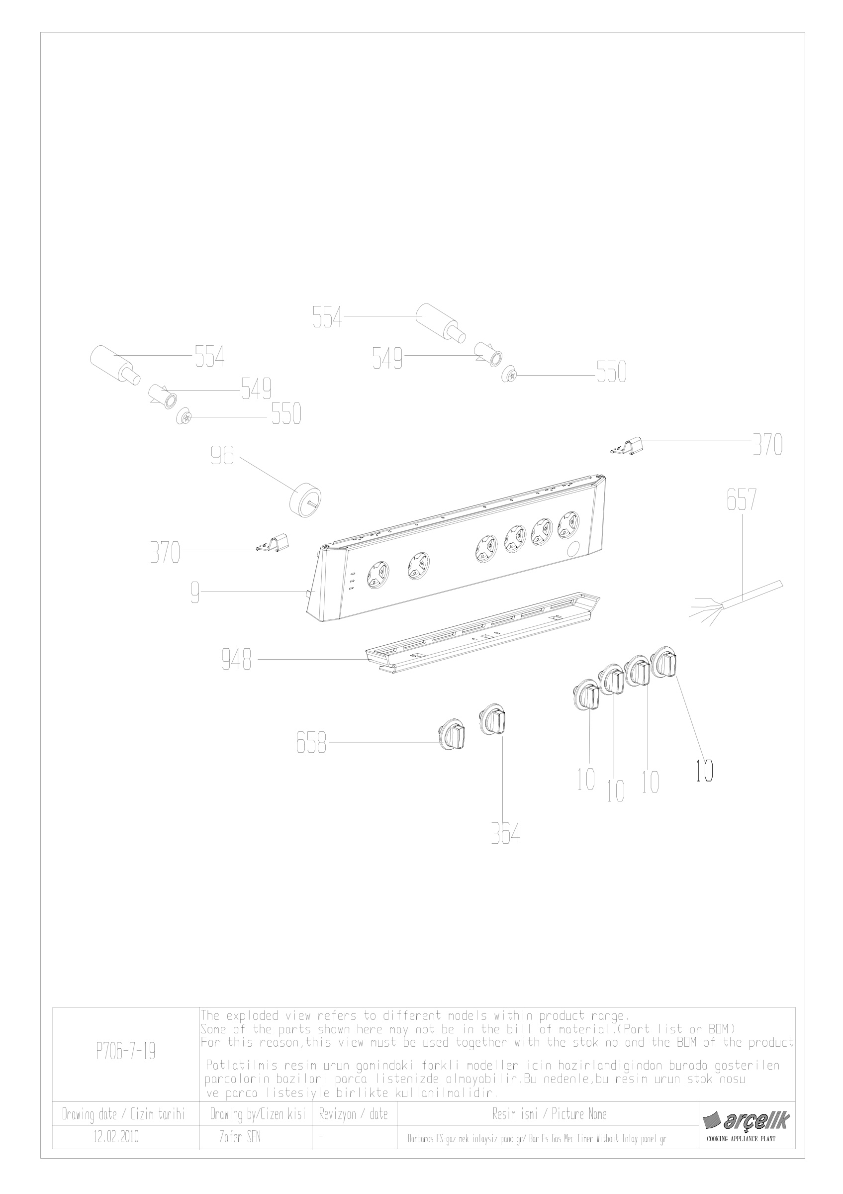 BARBAROS FS GAZ+GRILL MEC TIMER CONTROL PANEL GR EXPLODED VIEW