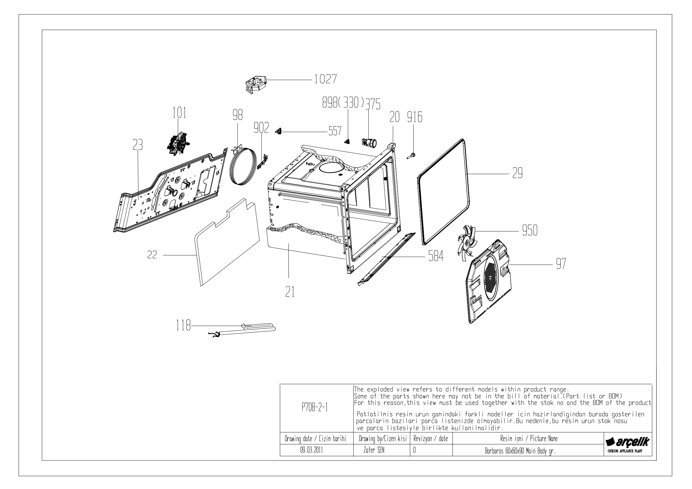 BARBAROS FS ELECTRICAL MAIN OVEN BODY GR EXPLODED VIEW