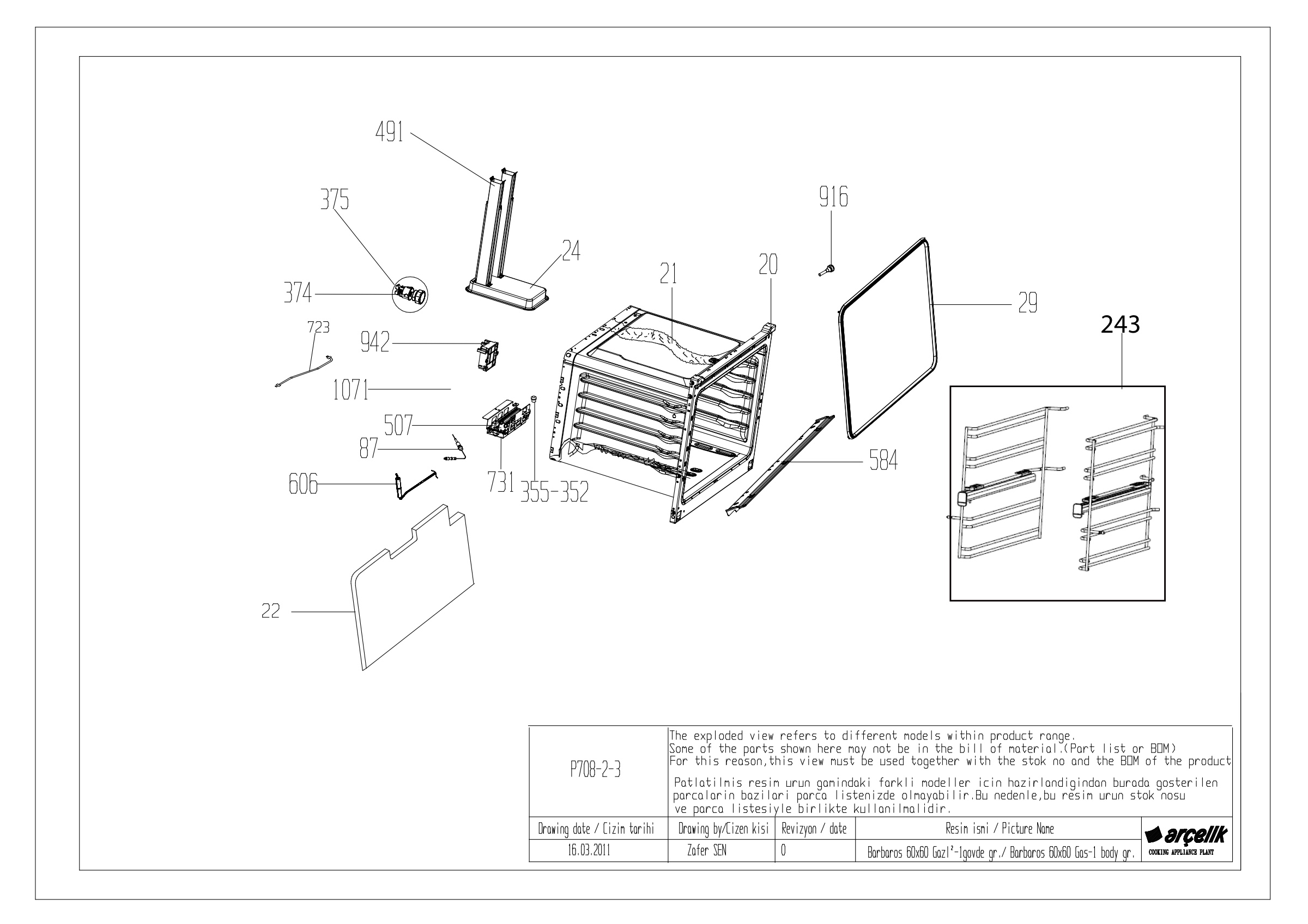 BARBAROS DOUBLE FS MAIN OVEN GR EXPLODED VIEW
