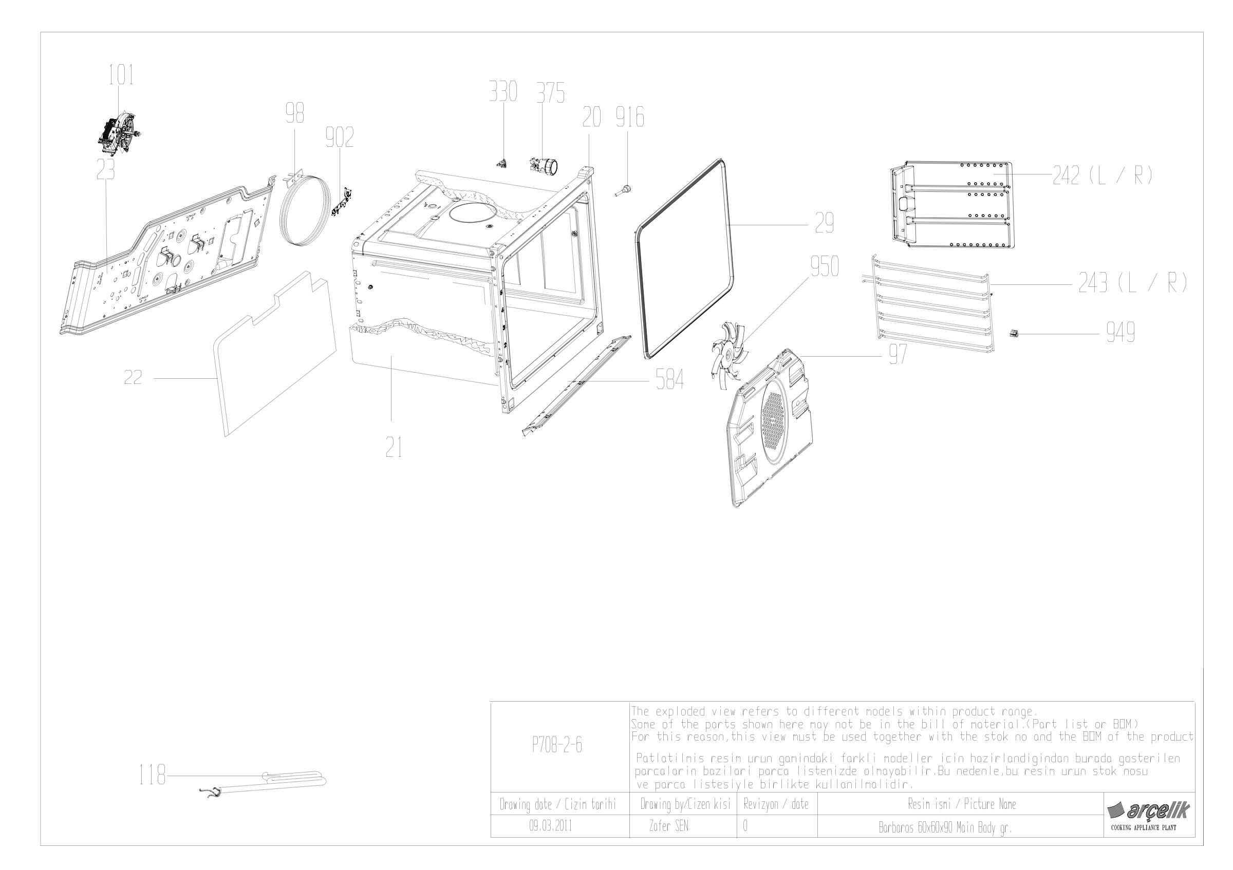 BARBAROS FS DOUBLE CATALYTIC LINEAR WALL OVEN BODY GR EXPLODED VIEW