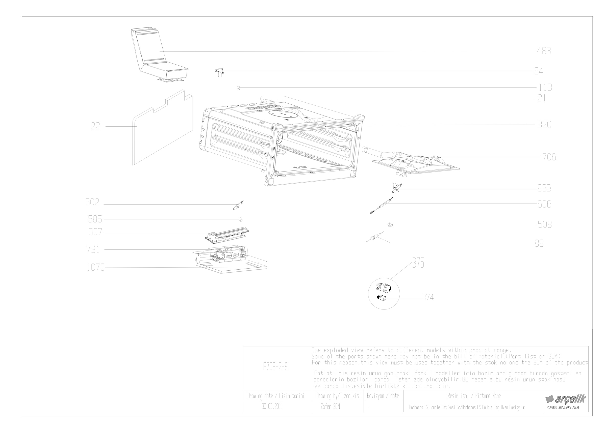 BARBAROS DOUBLE FS TOP OVEN BODY GR EXPLODED VIEW