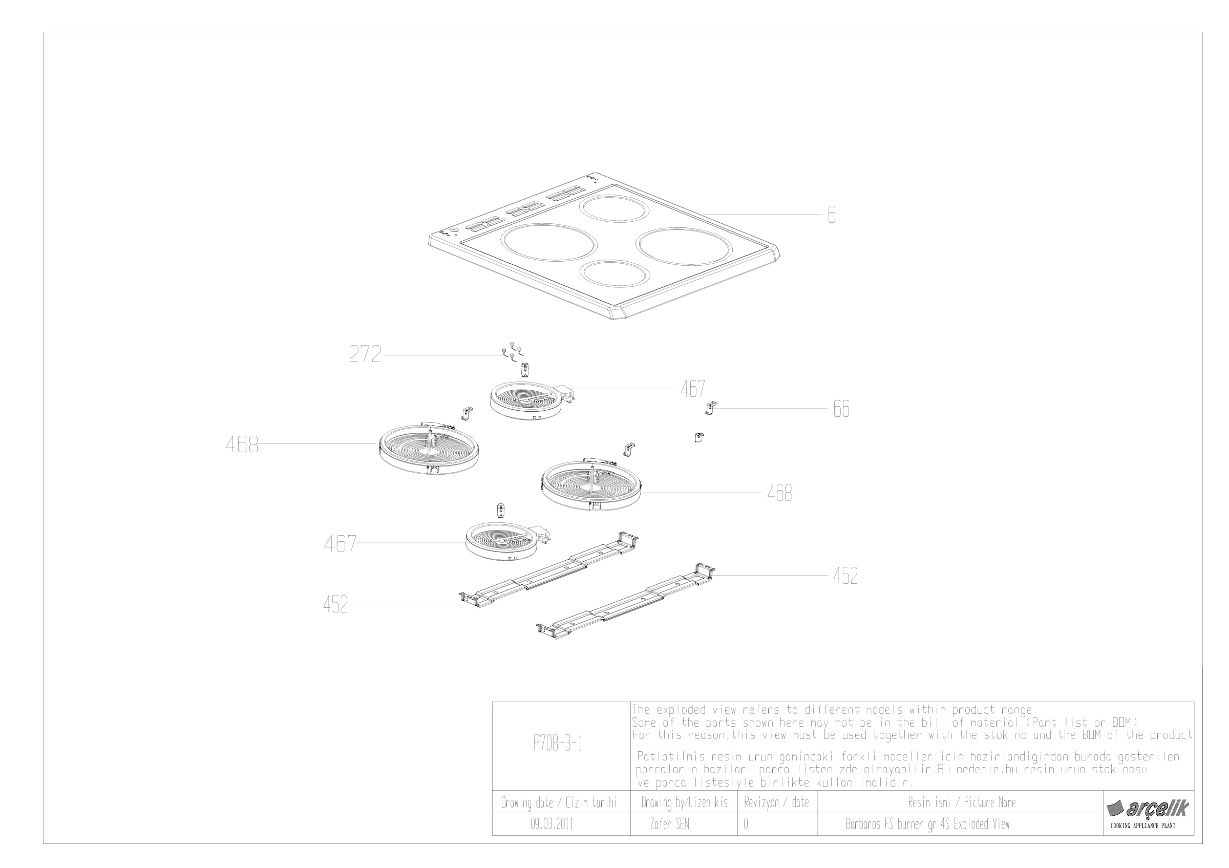 BARBAROS FS DOUBLE CERAN TOP BURNER PLATE GR EXPLODED VIEW