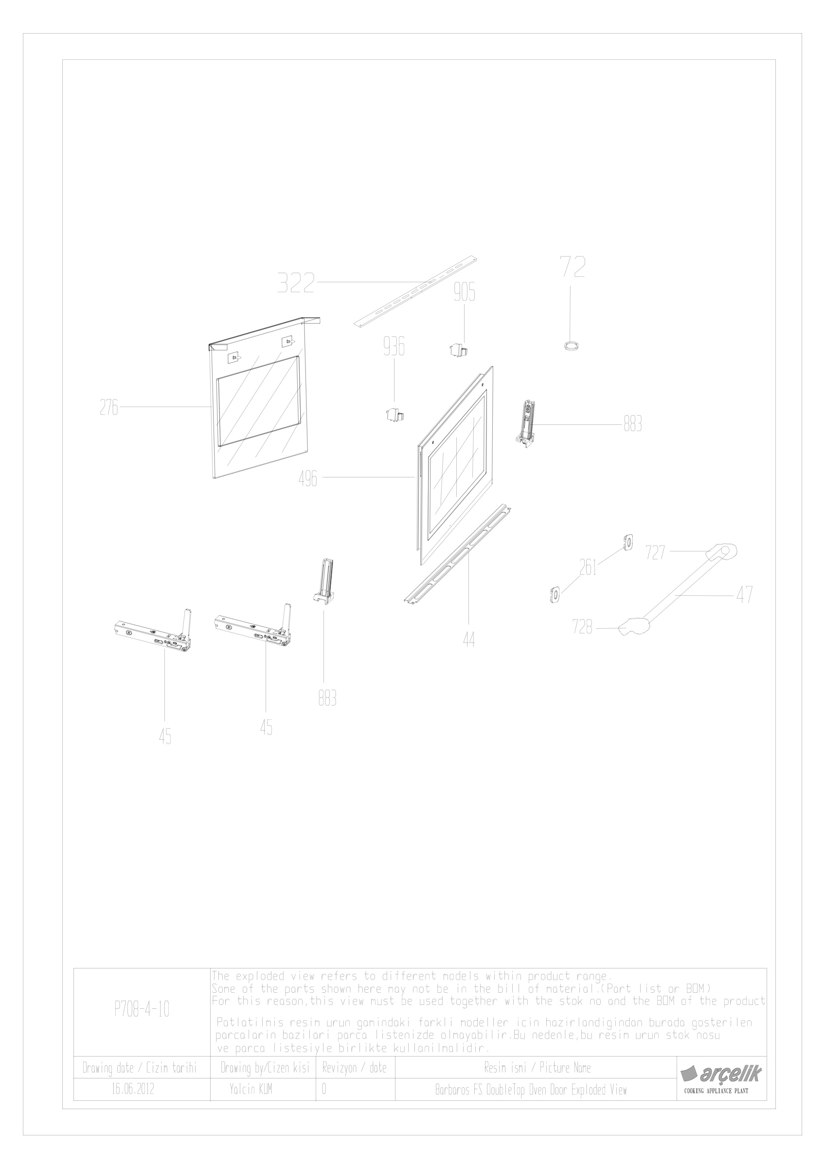 BARBOROS FS DOUBLE TOP OVEN DOOR EXPLODED VIEW