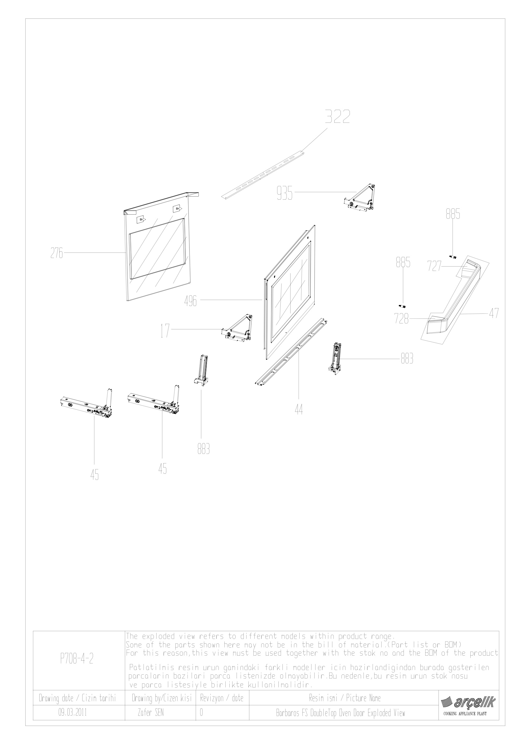 BARBAROS FS DOUBLE TOP OVEN DOOR GR EXPLODED VIEW