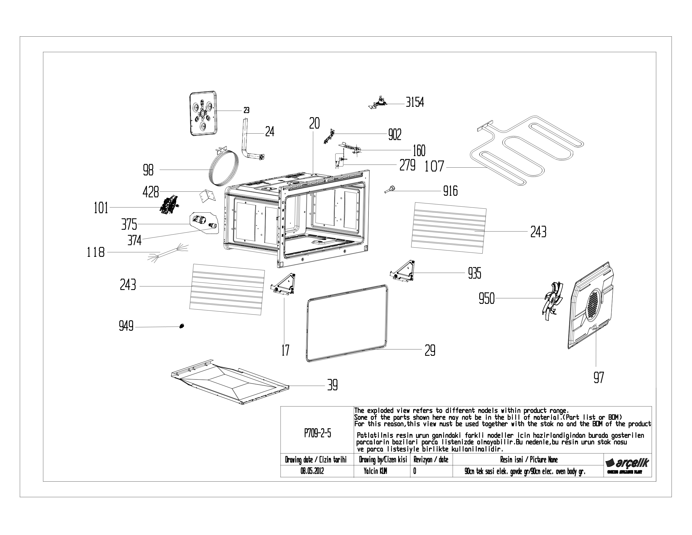 90CM ELEC.OVEN BODY GR EXPLODED VIEW