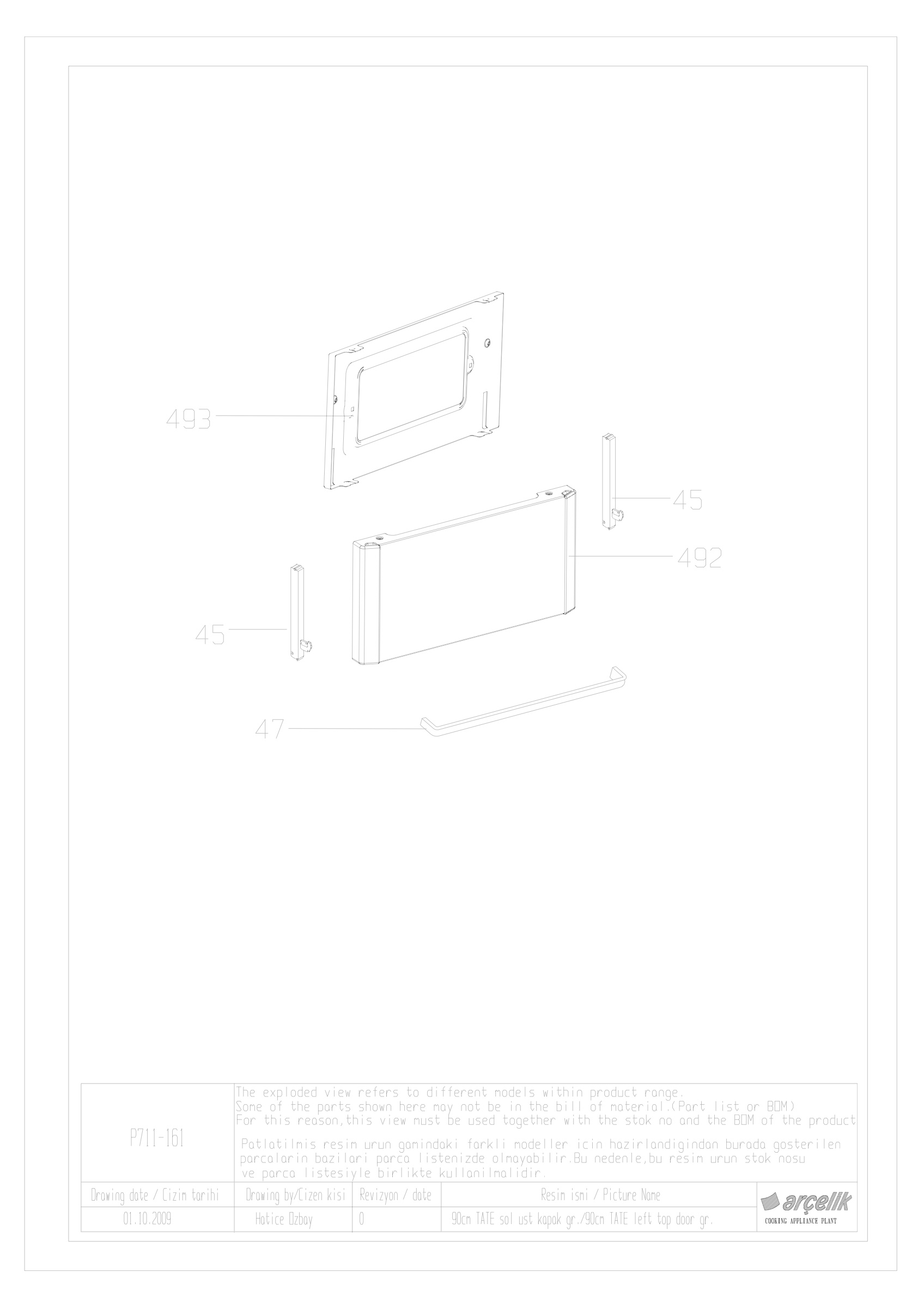 90cm TATE left top door gr.