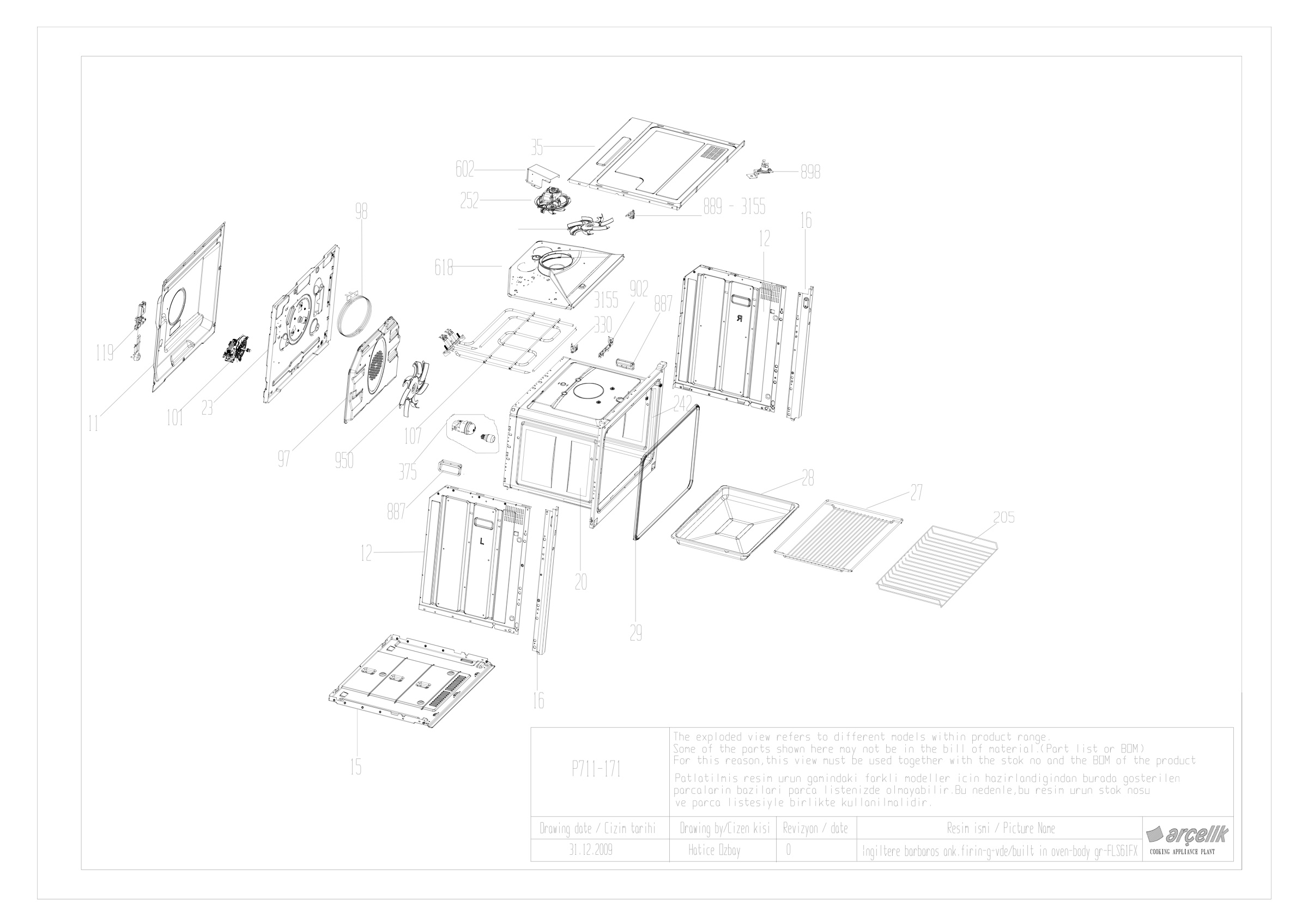 FLS 61 FX BARBAROS BUILT IN OVEN BODY EXPLODED VIEW