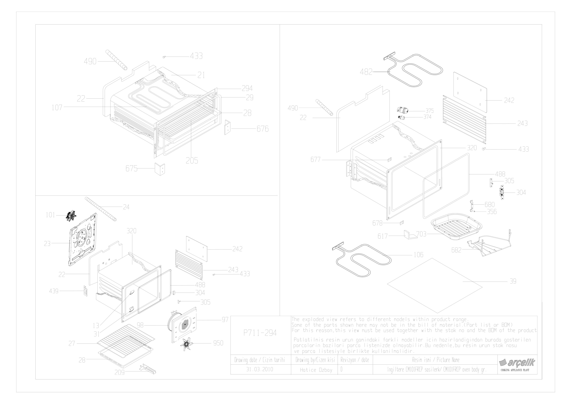 ENGLAND CM 101 FRCP OVEN CAVITIES EXPLODED VIEW