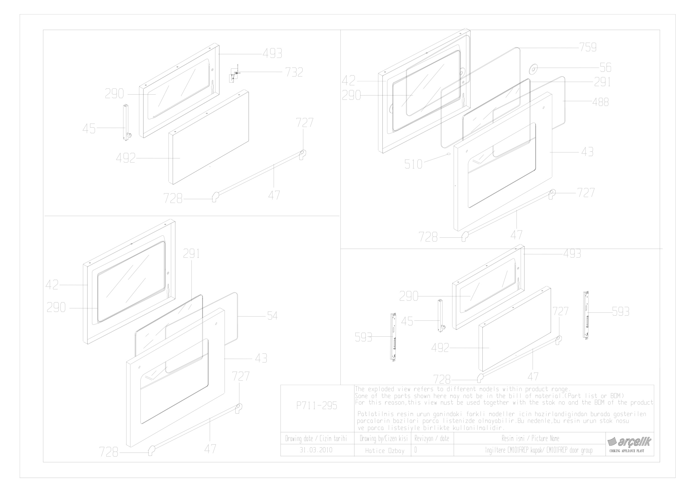 ENGLAND CM 101 FRCP OVEN FRONT DOORS EXPLODED VIEWS