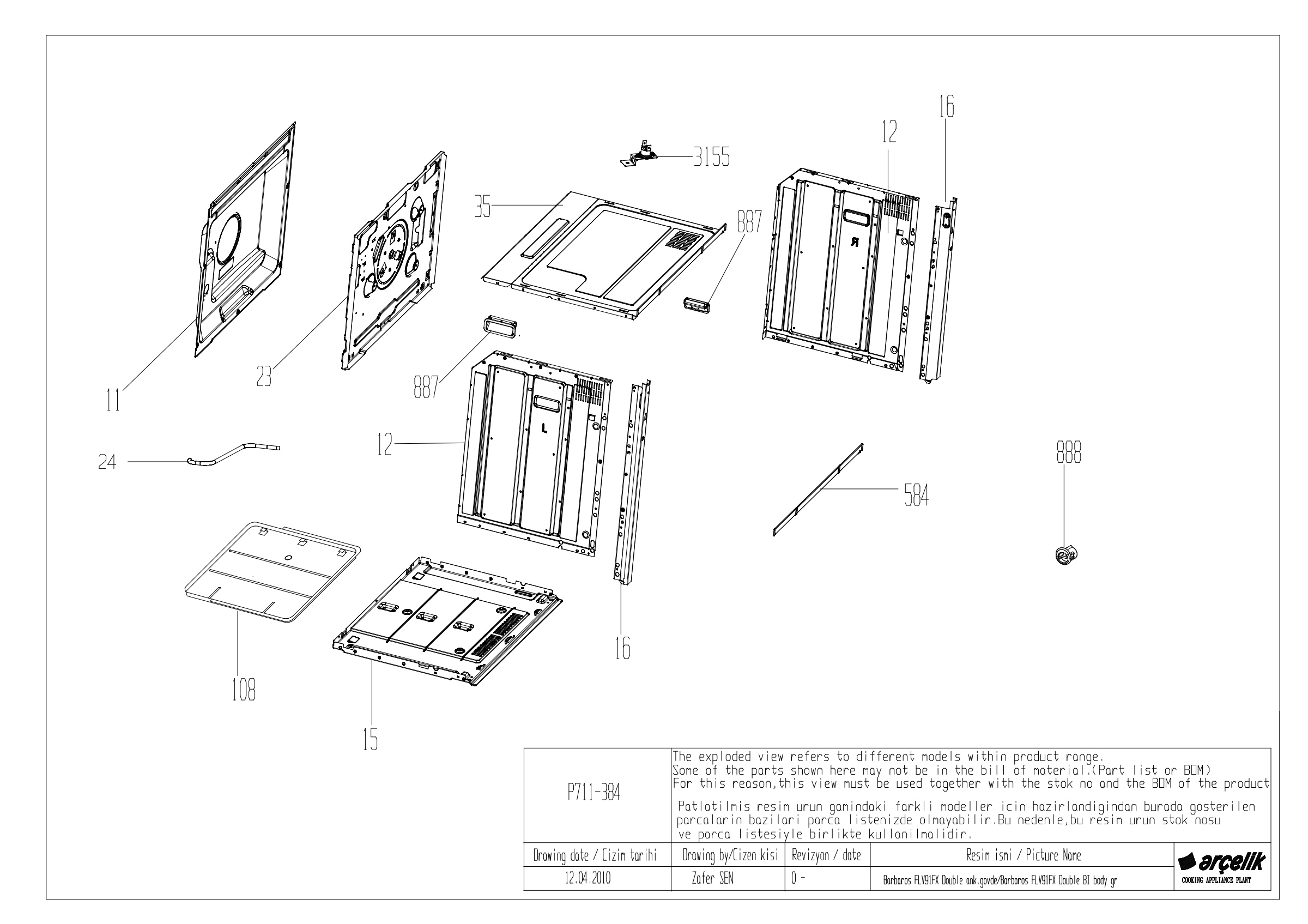 ENGLAND FLV91FX OVEN STRUCTURE GR EXPLODED VIEW