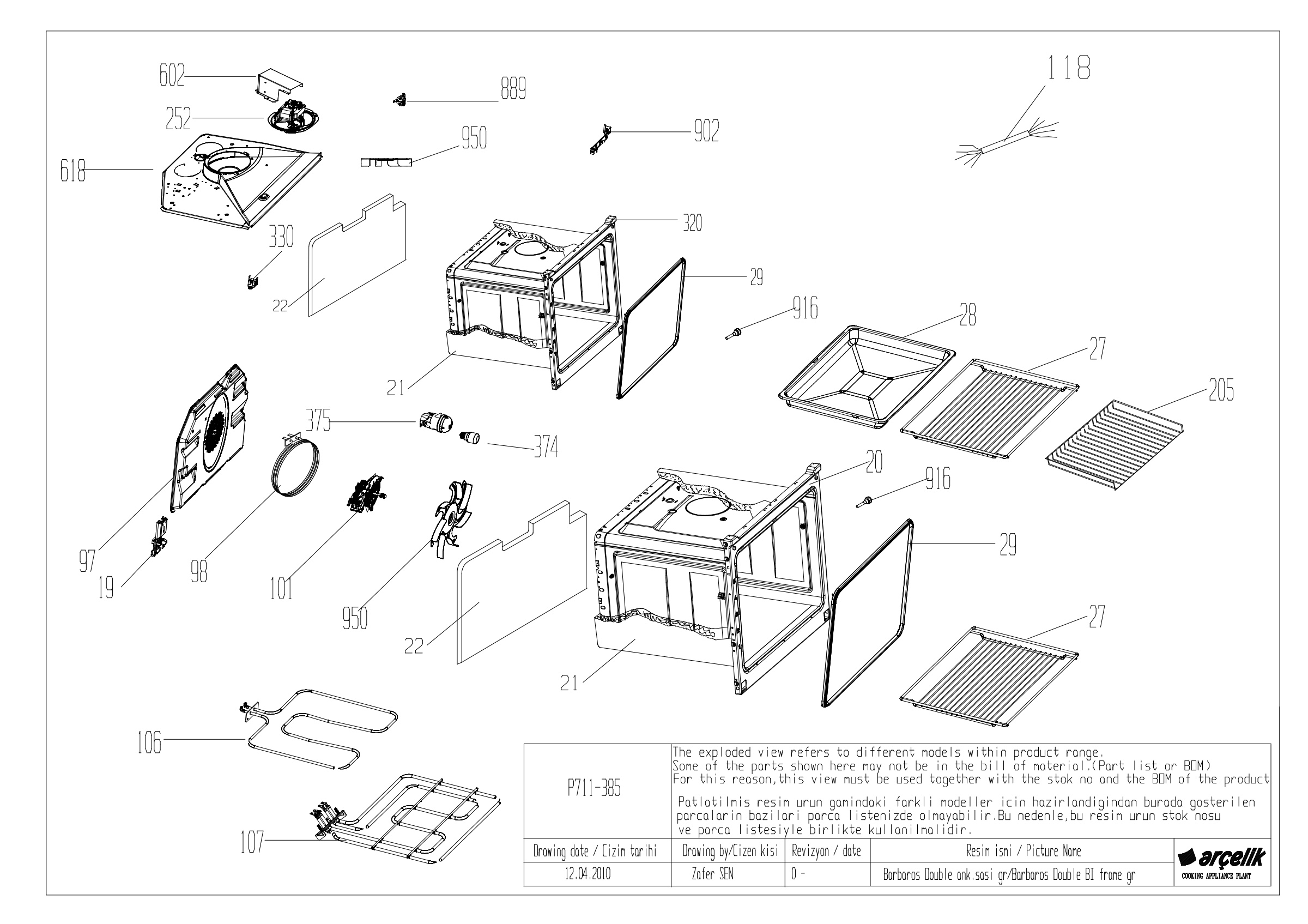 ENGLAND FLV91FX OVEN CAVITIES GR EXPLODED VIEW