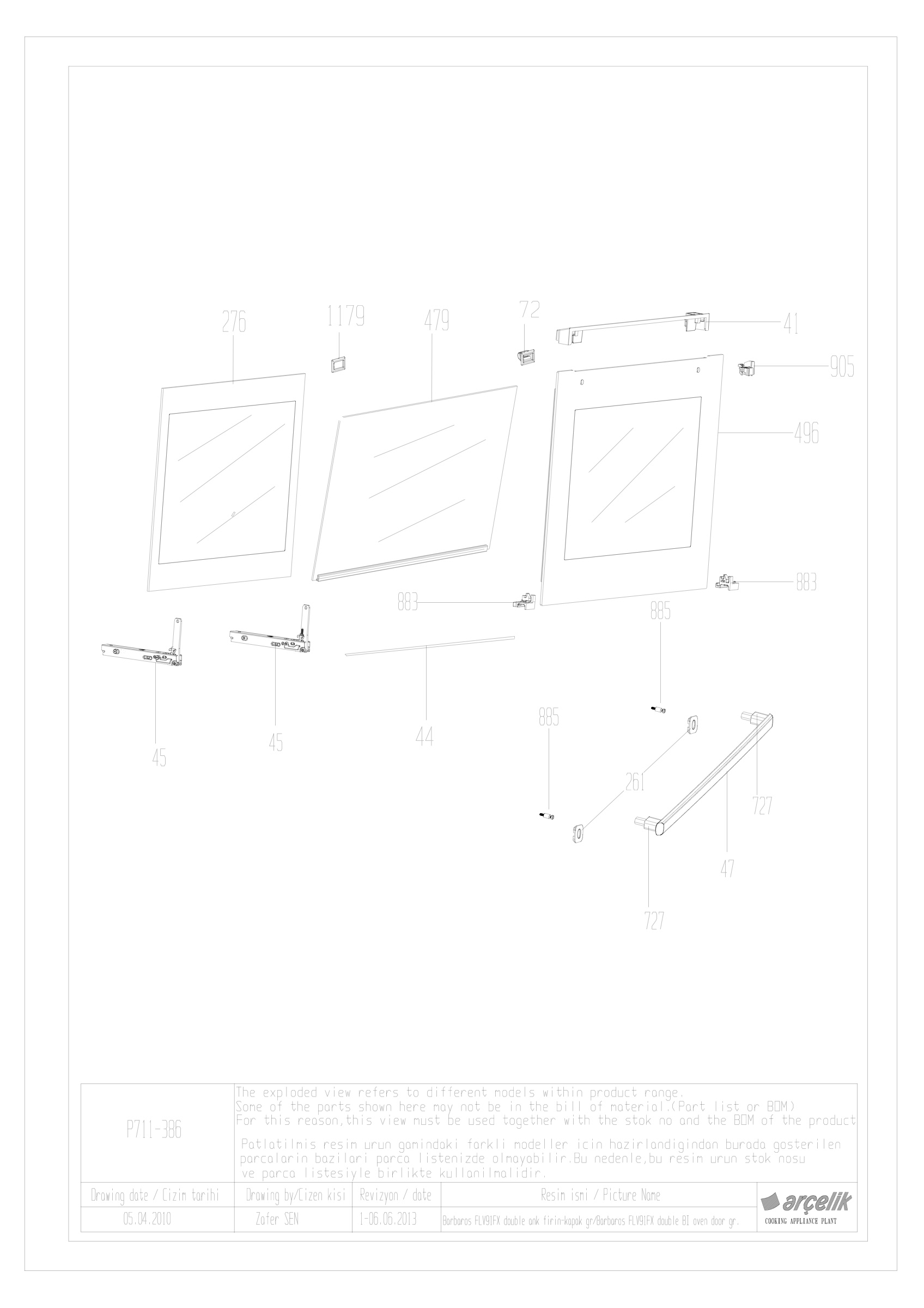 ENGLAND FLV91FX TOP OVEN DOOR GR.