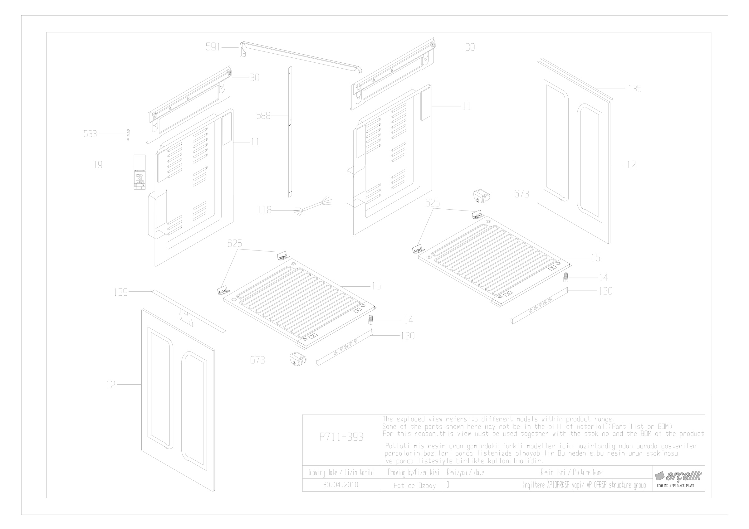 ENGLAND AP10FRSP OVEN STRUCTURE EXPLODED VIEW