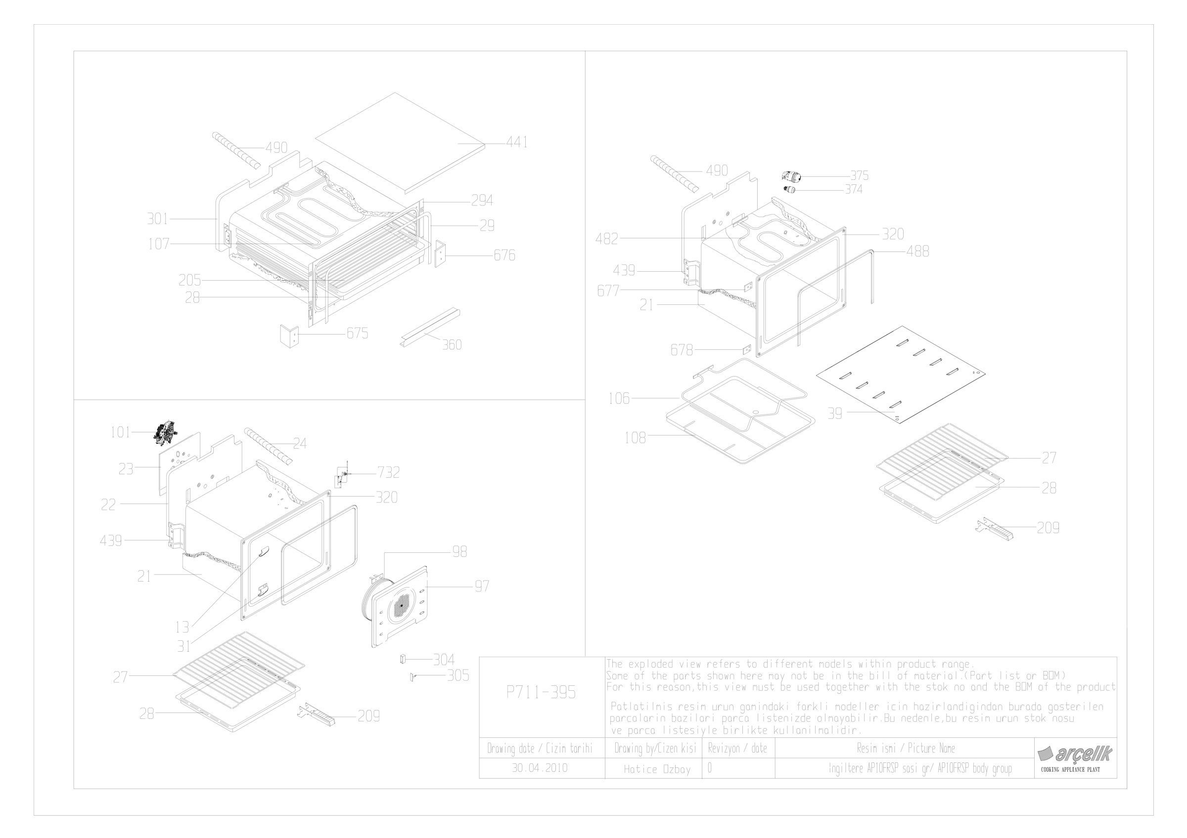 ENGLAND AP10FRSP OVEN CAVITIES EXPLODED VIEW